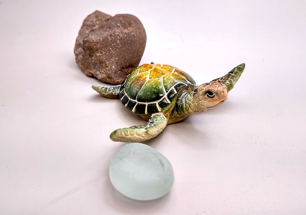 Green Sea Turtle Figurine Painted Resin (1 turtle approx. 4 inches long) Green Painted Resin Sea Turtle Figure for coastal home décor!