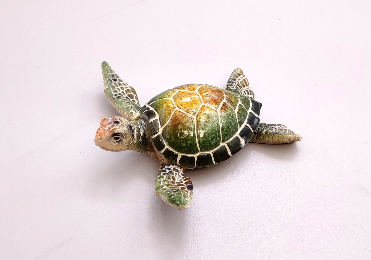 Green Sea Turtle Figurine Painted Resin (1 turtle approx. 4 inches long) Green Painted Resin Sea Turtle Figure for coastal home décor!
