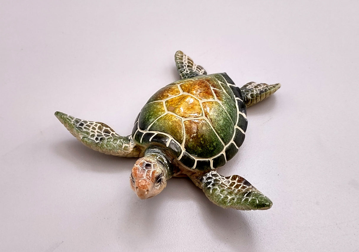 Green Sea Turtle Figurine Painted Resin (1 turtle approx. 4 inches long) Green Painted Resin Sea Turtle Figure for coastal home décor!