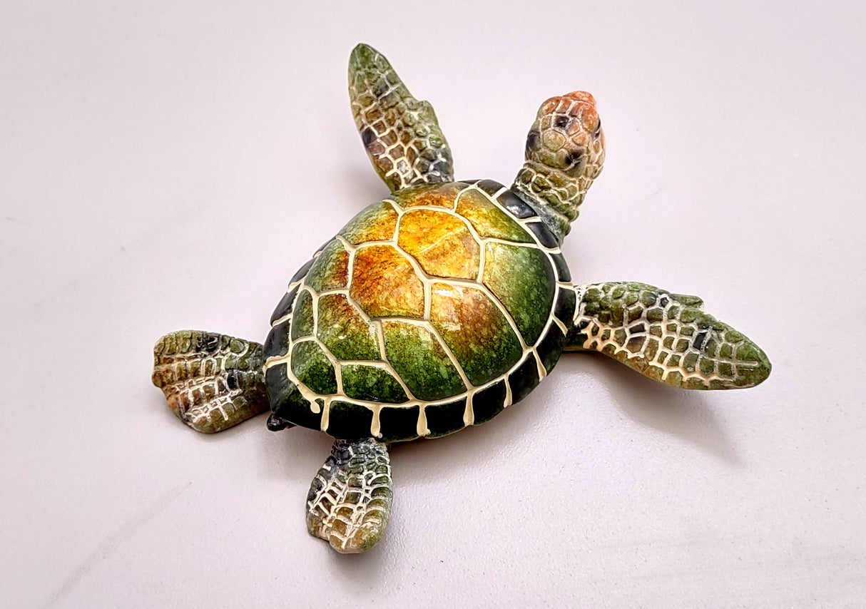 Green Sea Turtle Figurine Painted Resin (1 turtle approx. 4 inches long) Green Painted Resin Sea Turtle Figure for coastal home décor!
