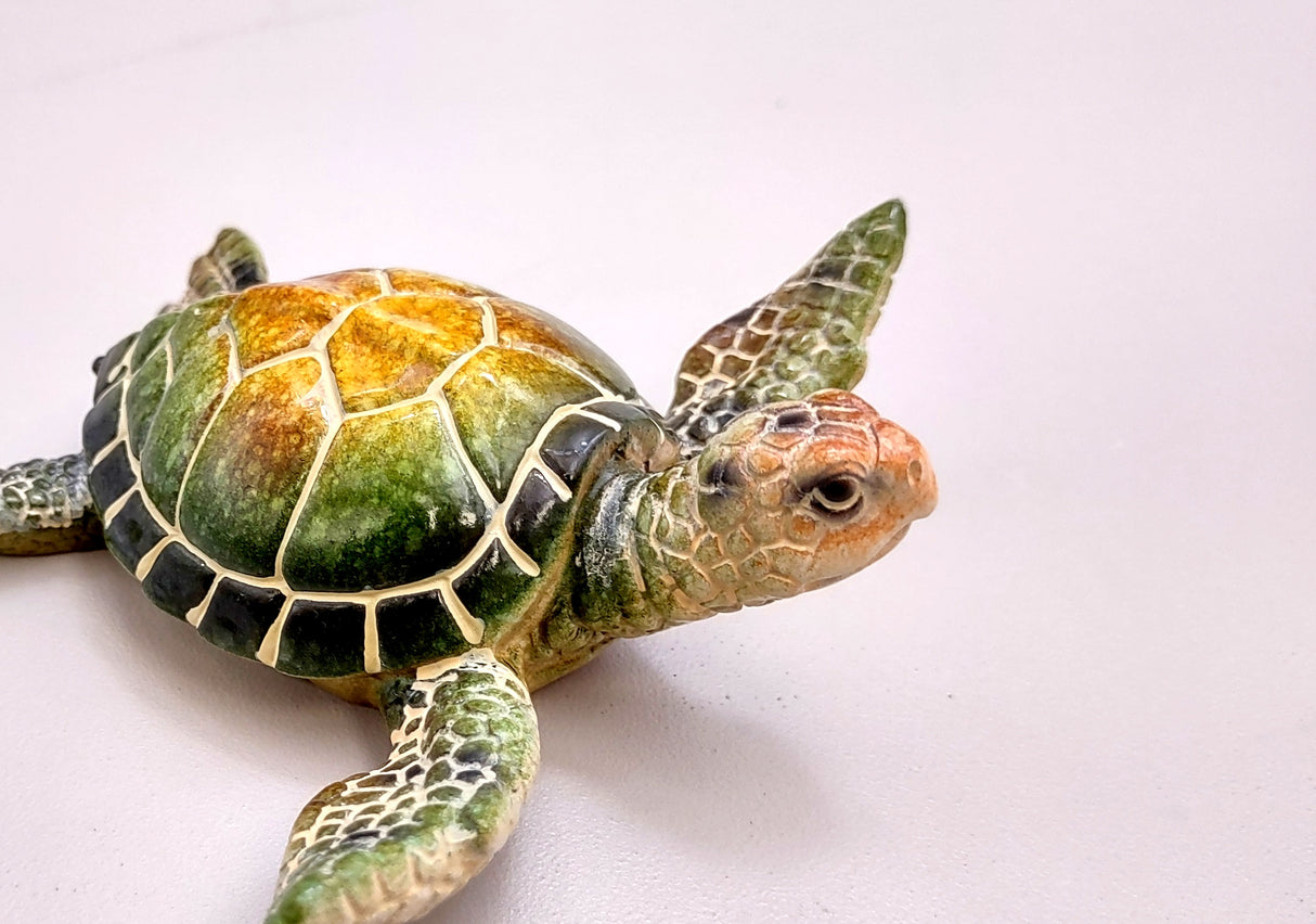 Green Sea Turtle Figurine Painted Resin (1 turtle approx. 4 inches long) Green Painted Resin Sea Turtle Figure for coastal home décor!