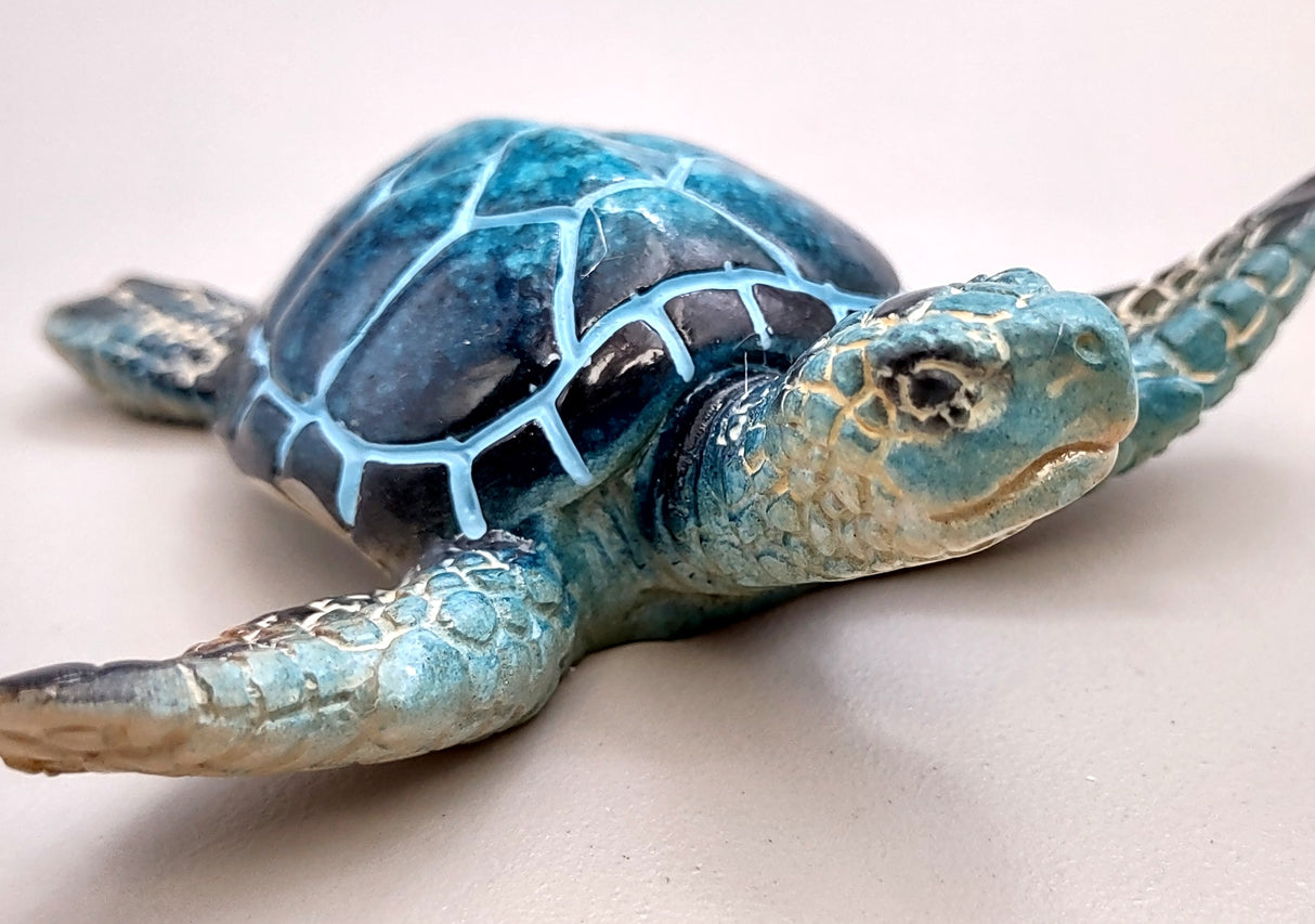 Blue Sea Turtle Figurine Painted Resin (One figure approx. 3+ inches long) Blue Painted Resin Sea Turtle Figure for coastal home décor!