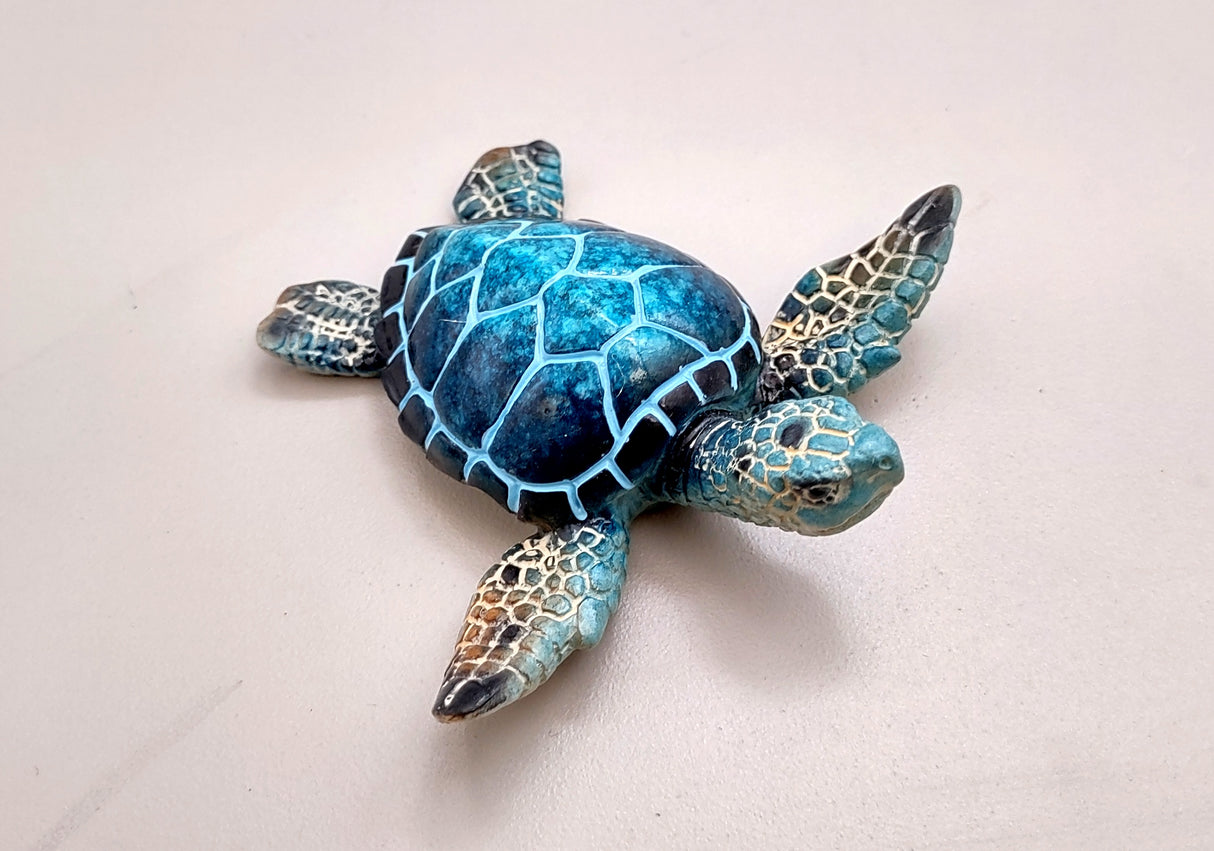 Blue Sea Turtle Figurine Painted Resin (One figure approx. 3+ inches long) Blue Painted Resin Sea Turtle Figure for coastal home décor!