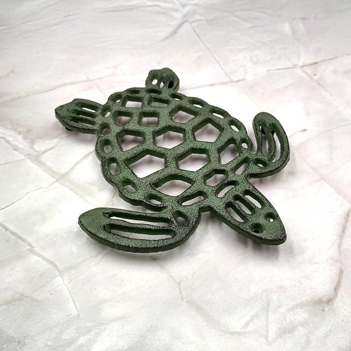 Cast Iron Sea Turtle Green Metal Trivet (1 trivet approx. 7+ inches wide) Green Metal Sea Turtle Trivet adds coastal charm & protection!