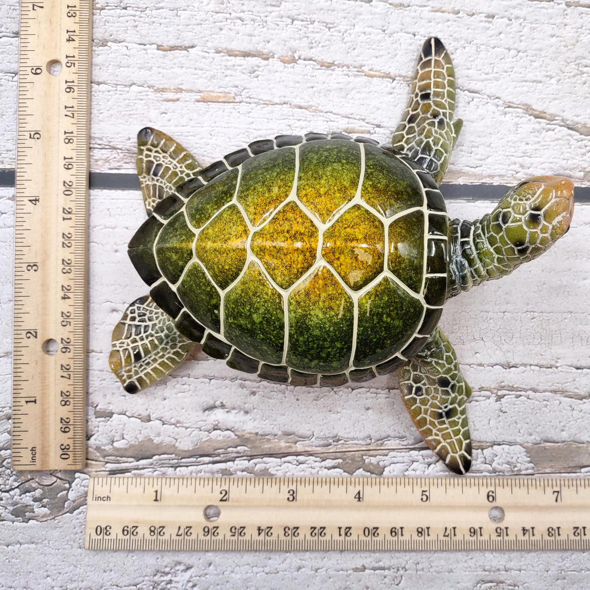 Green Sea Turtle Figurine Painted Resin (1 turtle approx. 6.5 inches long) Green Painted Resin Sea Turtle Figure for coastal home décor!