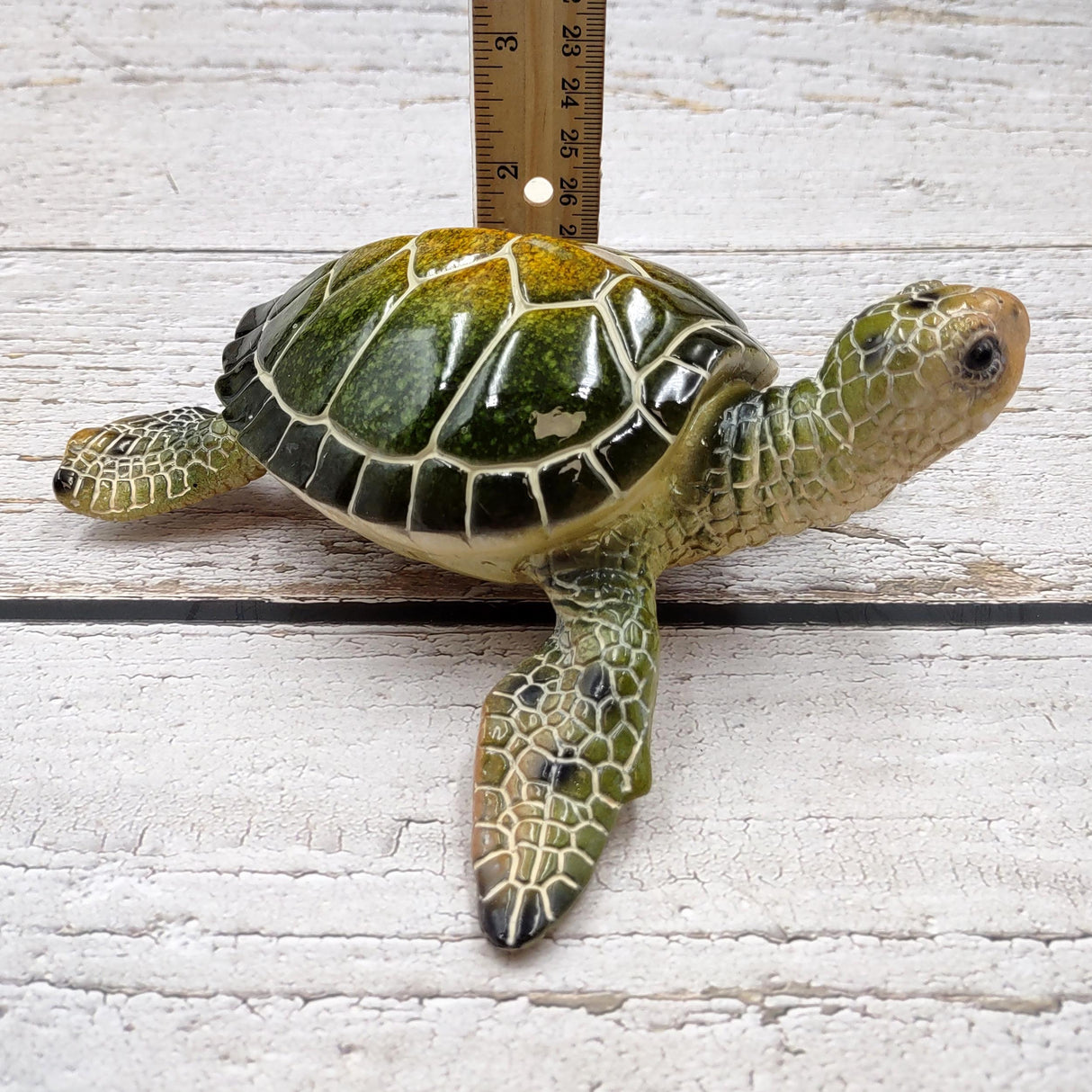 Green Sea Turtle Figurine Painted Resin (1 turtle approx. 6.5 inches long) Green Painted Resin Sea Turtle Figure for coastal home décor!