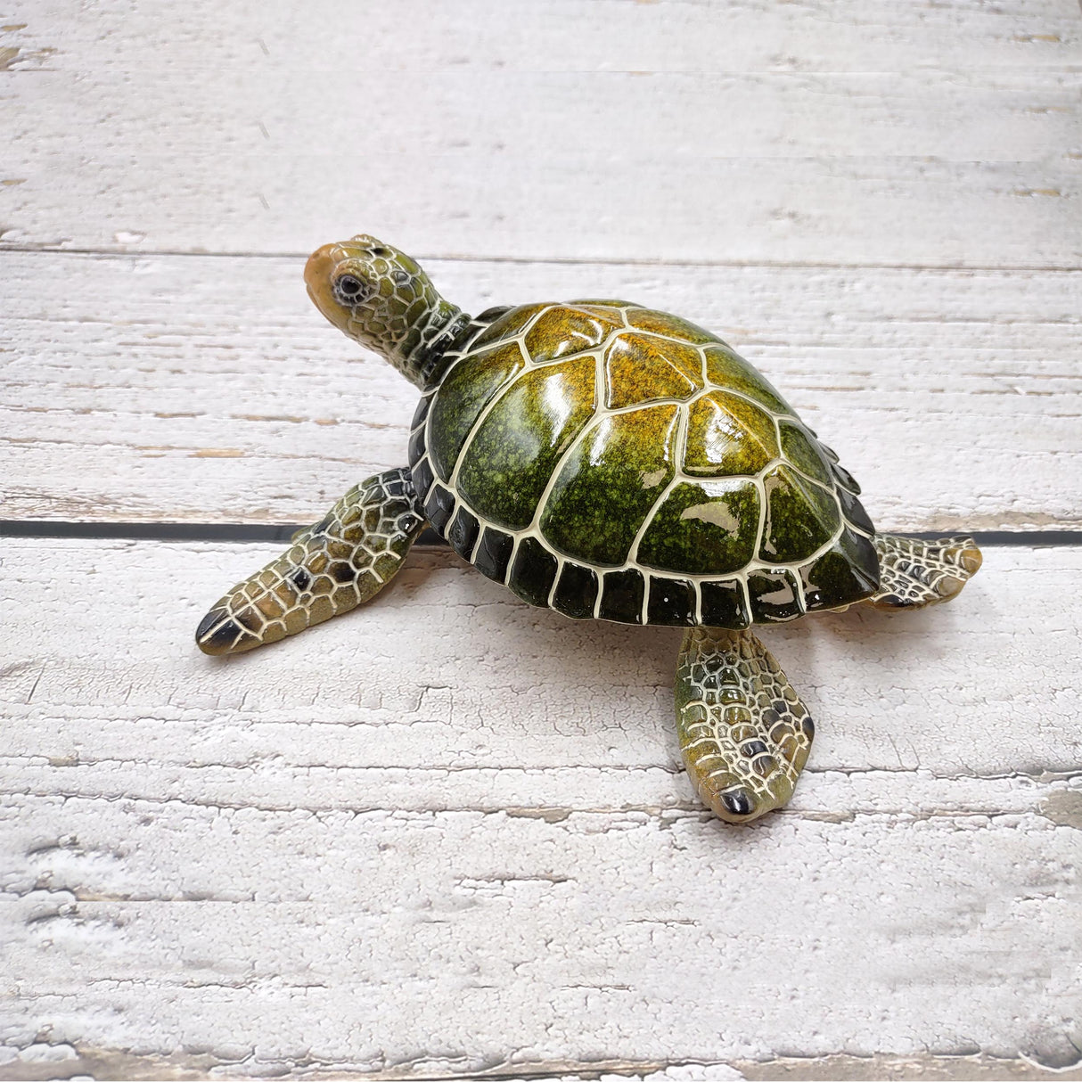 Green Sea Turtle Figurine Painted Resin (1 turtle approx. 6.5 inches long) Green Painted Resin Sea Turtle Figure for coastal home décor!