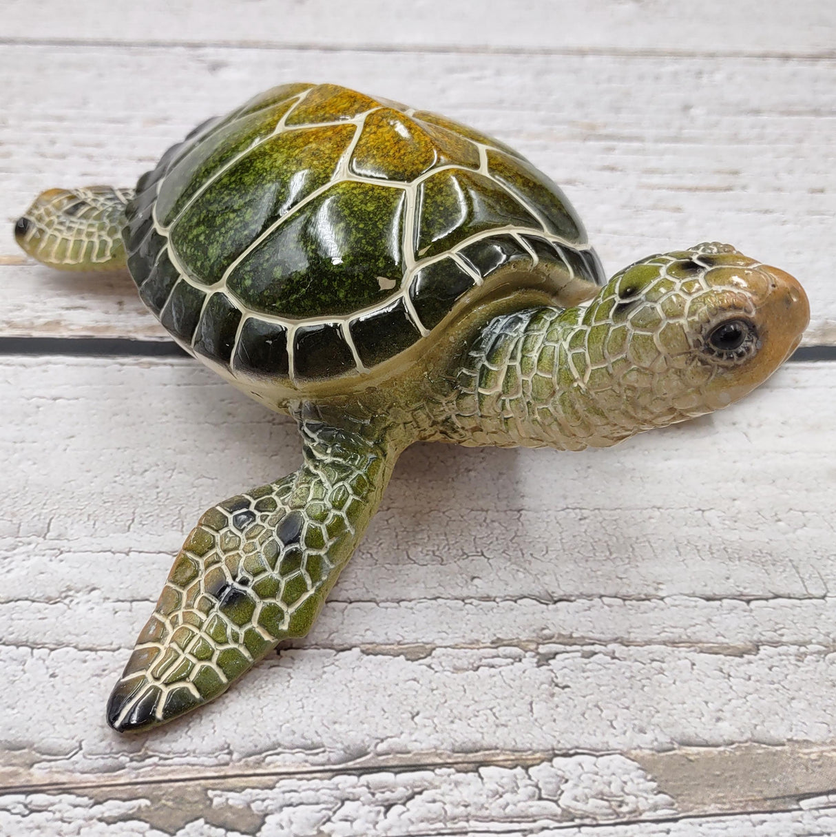 Green Sea Turtle Figurine Painted Resin (1 turtle approx. 6.5 inches long) Green Painted Resin Sea Turtle Figure for coastal home décor!