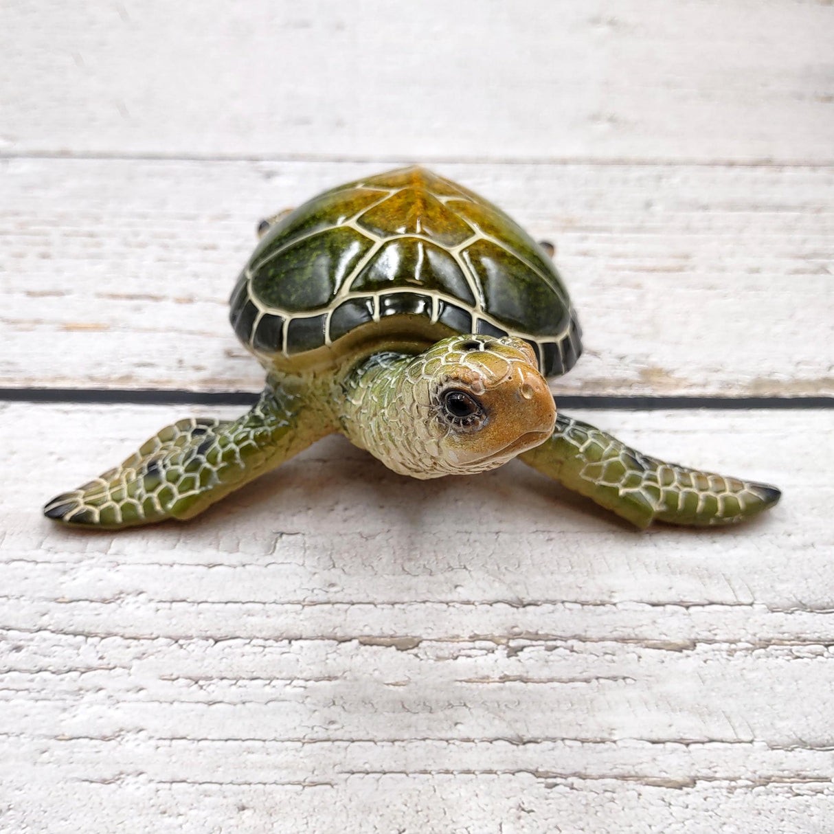 Green Sea Turtle Figurine Painted Resin (1 turtle approx. 6.5 inches long) Green Painted Resin Sea Turtle Figure for coastal home décor!