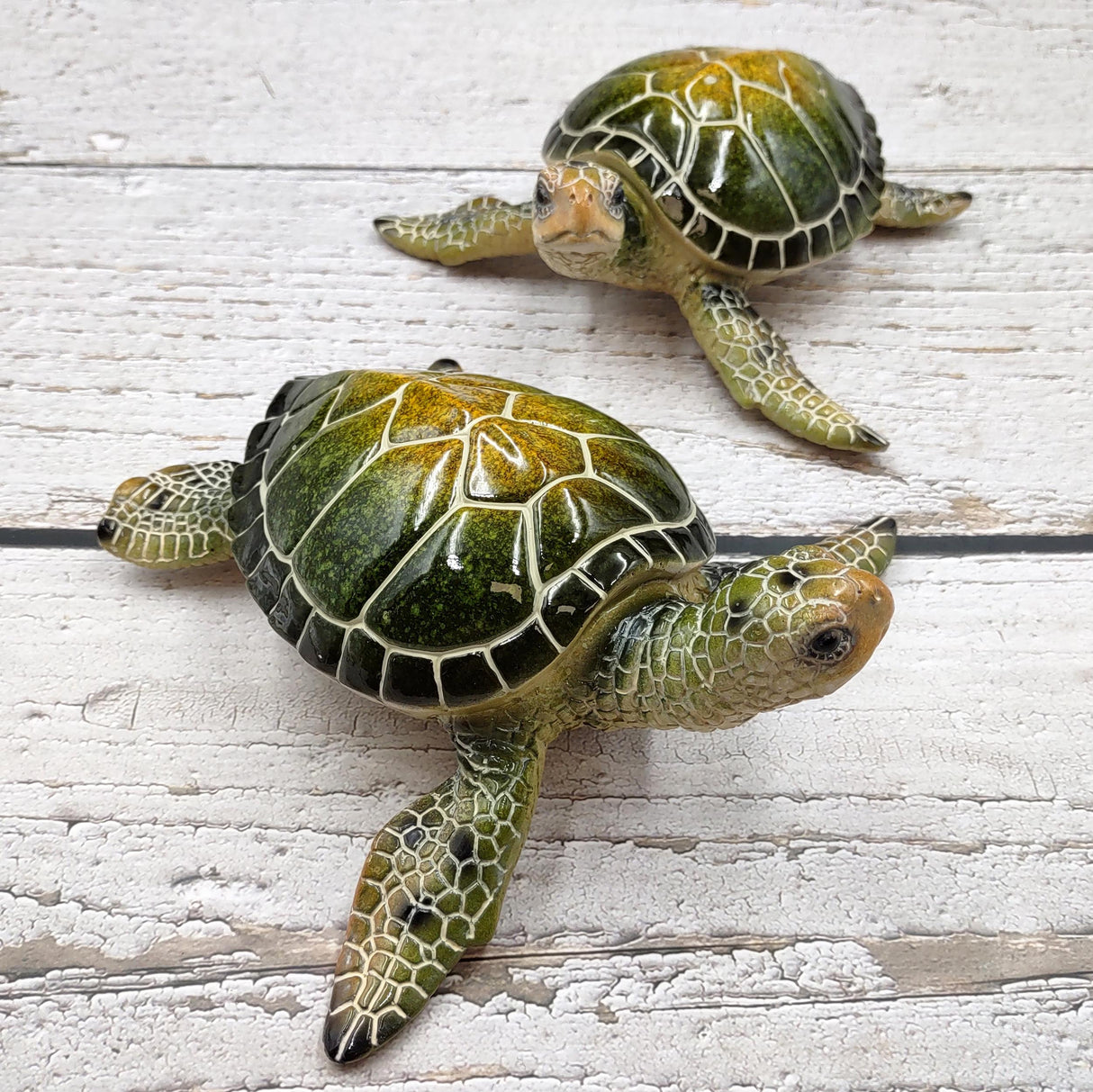 Green Sea Turtle Figurine Painted Resin (1 turtle approx. 6.5 inches long) Green Painted Resin Sea Turtle Figure for coastal home décor!