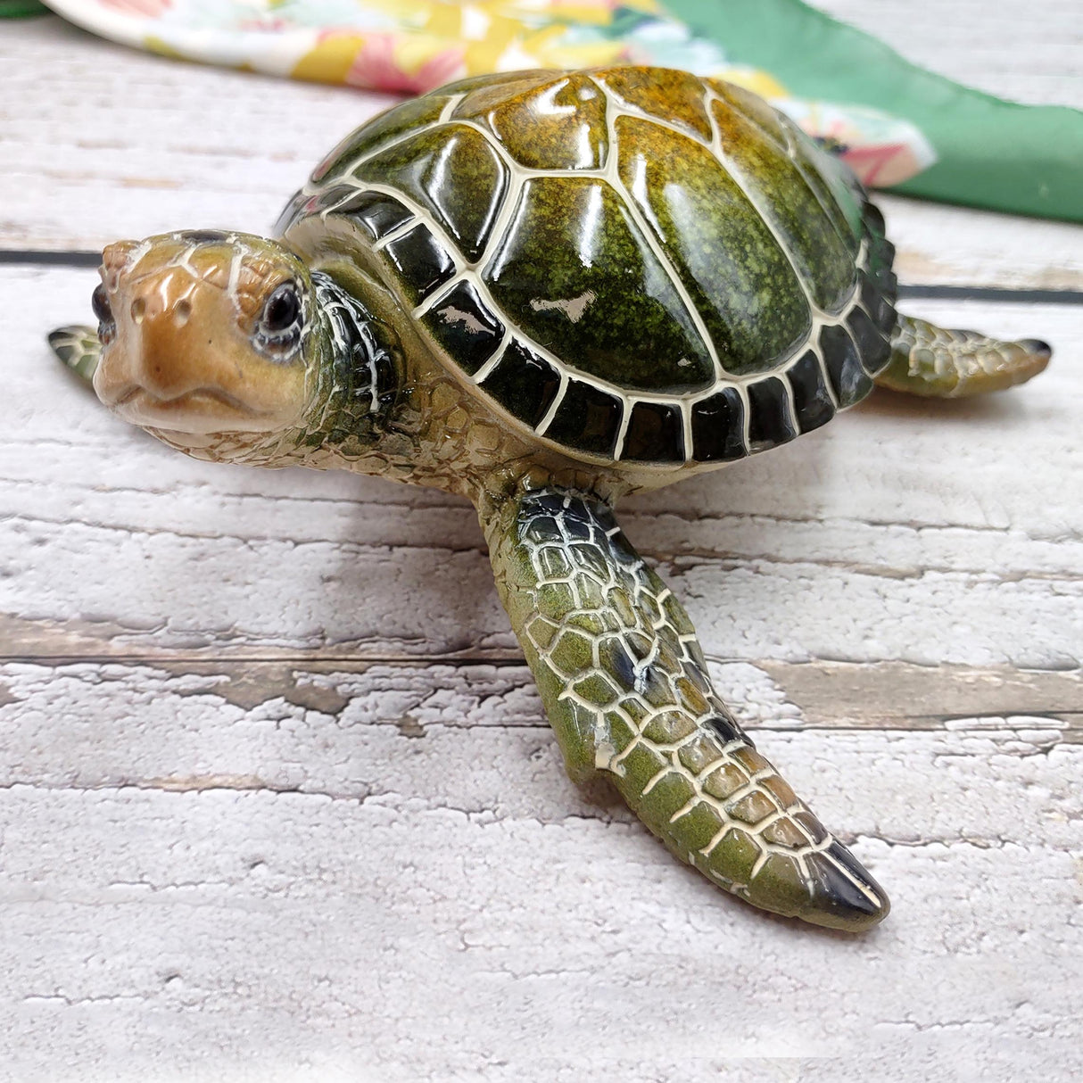 Green Sea Turtle Figurine Painted Resin (1 turtle approx. 6.5 inches long) Green Painted Resin Sea Turtle Figure for coastal home décor!