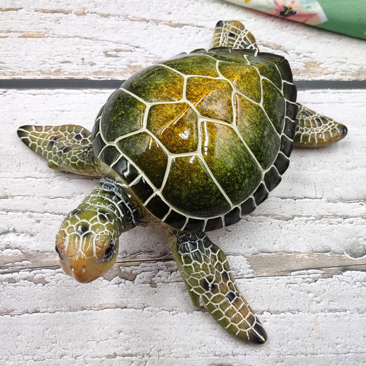 Green Sea Turtle Figurine Painted Resin (1 turtle approx. 6.5 inches long) Green Painted Resin Sea Turtle Figure for coastal home décor!
