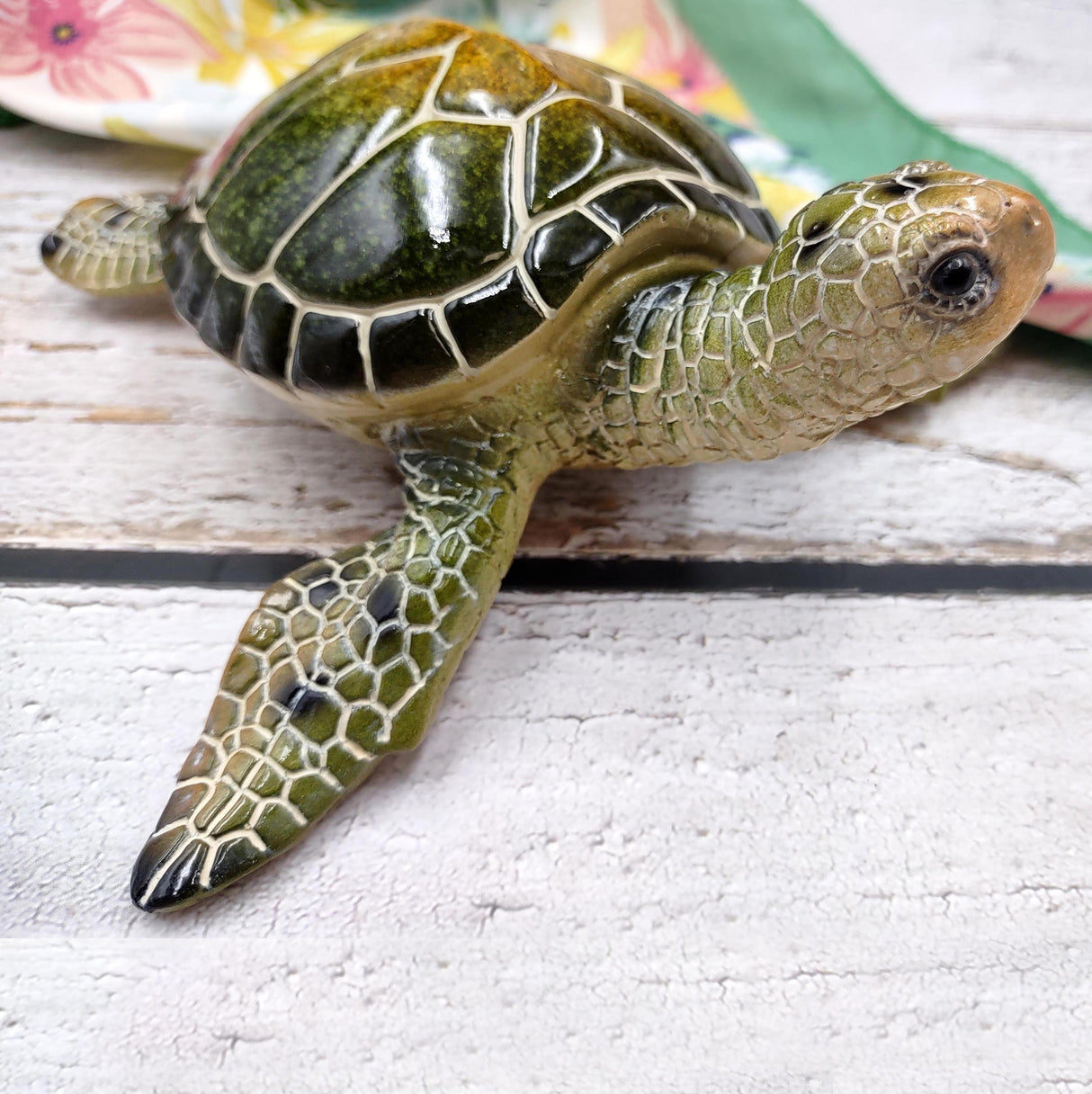 Green Sea Turtle Figurine Painted Resin (1 turtle approx. 6.5 inches long) Green Painted Resin Sea Turtle Figure for coastal home décor!