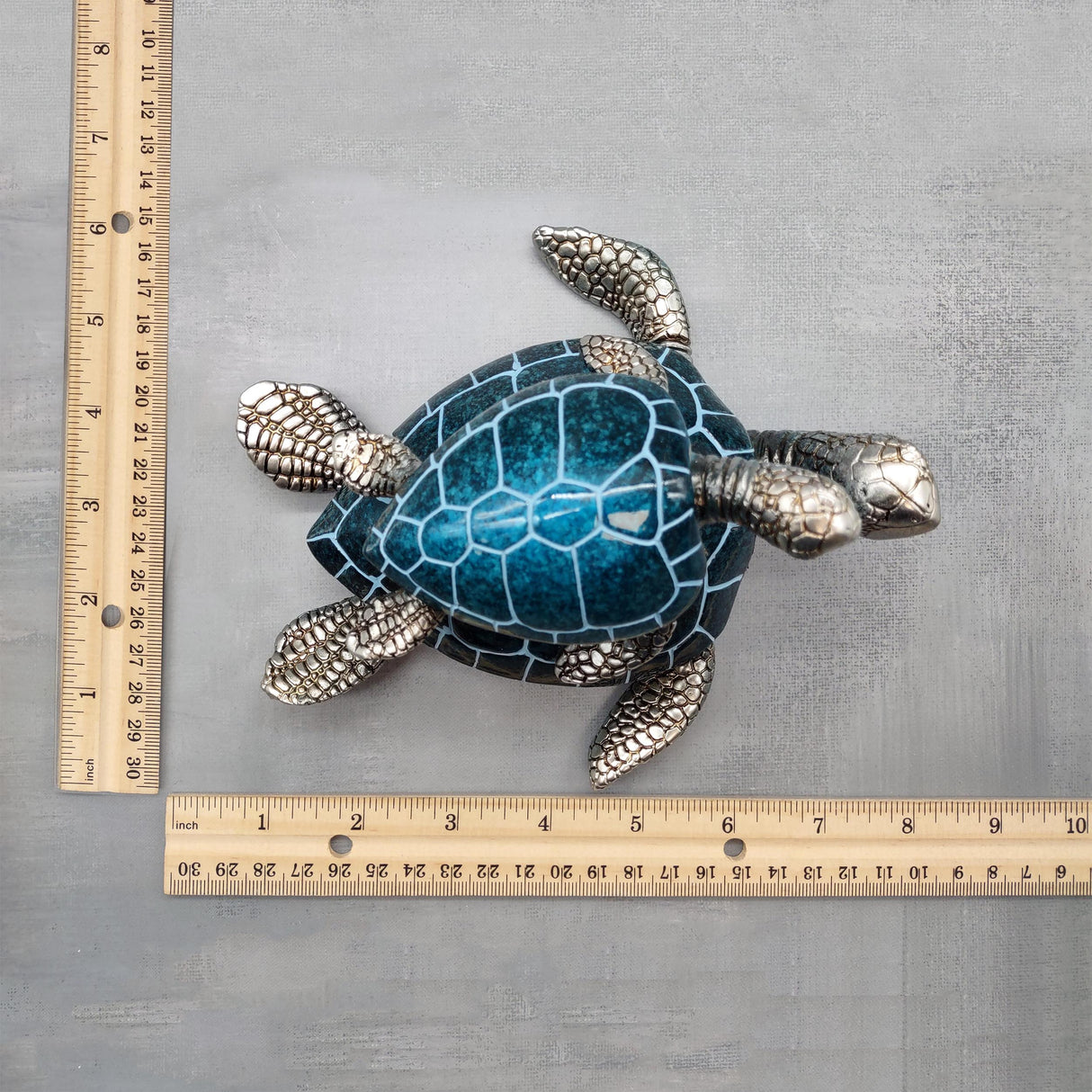 Blue Silver Sea Turtle Pair Resin Figurine (1 turtle approx. 6.5 inches long) Blue Silver Sea Turtle Pair Figure for coastal home décor!