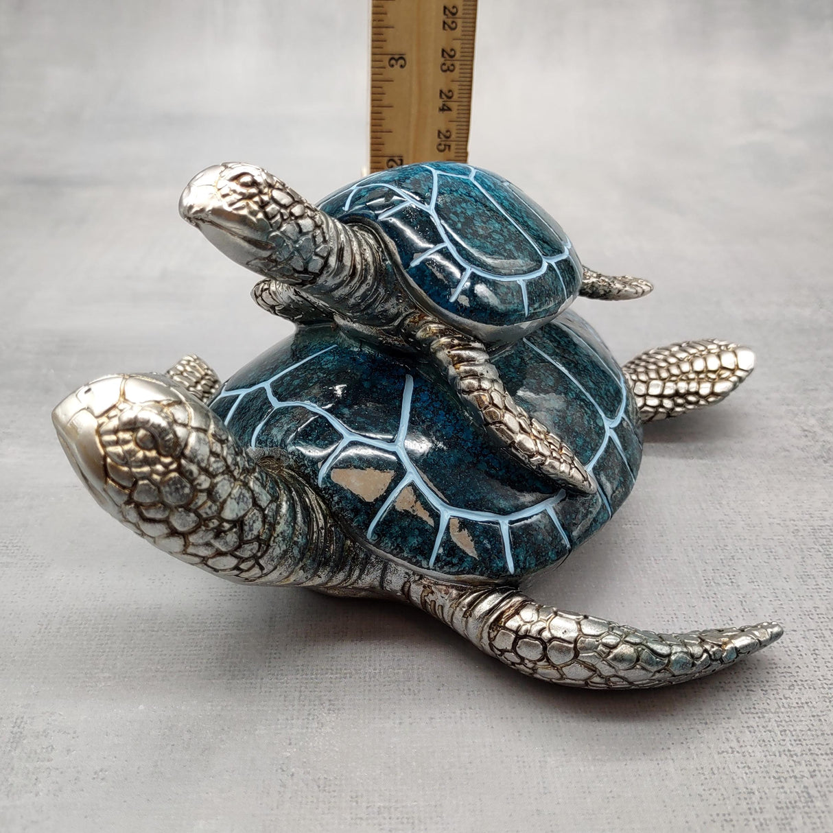 Blue Silver Sea Turtle Pair Resin Figurine (1 turtle approx. 6.5 inches long) Blue Silver Sea Turtle Pair Figure for coastal home décor!