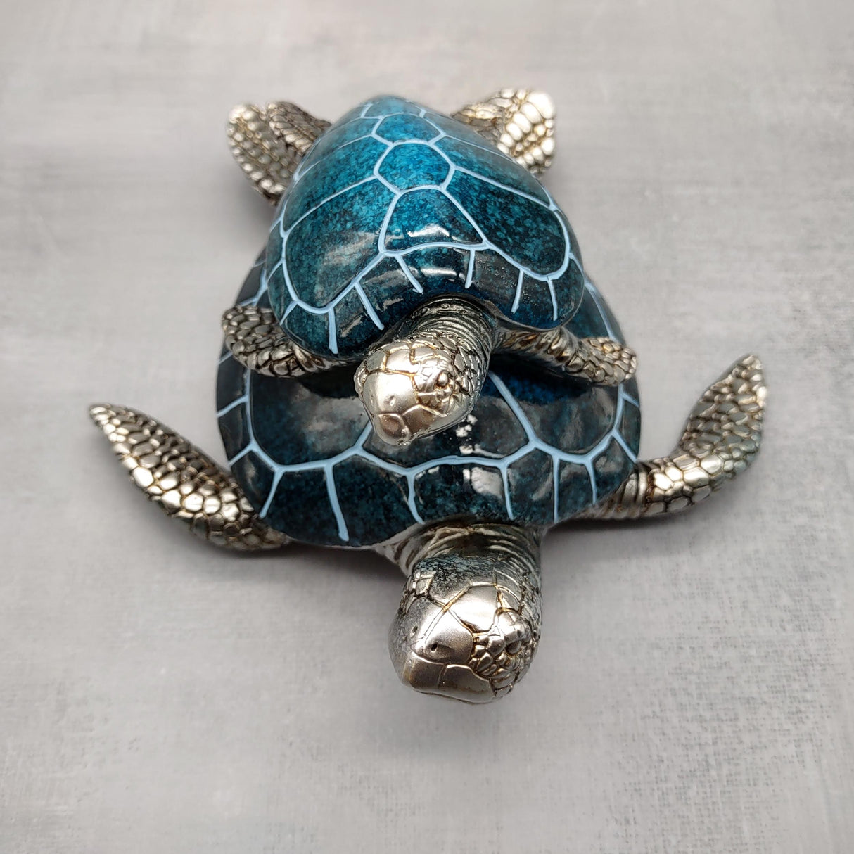 Blue Silver Sea Turtle Pair Resin Figurine (1 turtle approx. 6.5 inches long) Blue Silver Sea Turtle Pair Figure for coastal home décor!