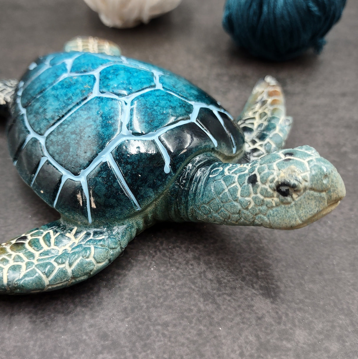Blue Sea Turtle Figurine Painted Resin (1 turtle approx. 5+ inches long) Blue Painted Resin Sea Turtle Figure for coastal home decor!