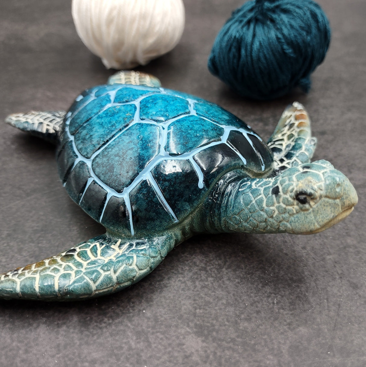 Blue Sea Turtle Figurine Painted Resin (1 turtle approx. 5+ inches long) Blue Painted Resin Sea Turtle Figure for coastal home decor!