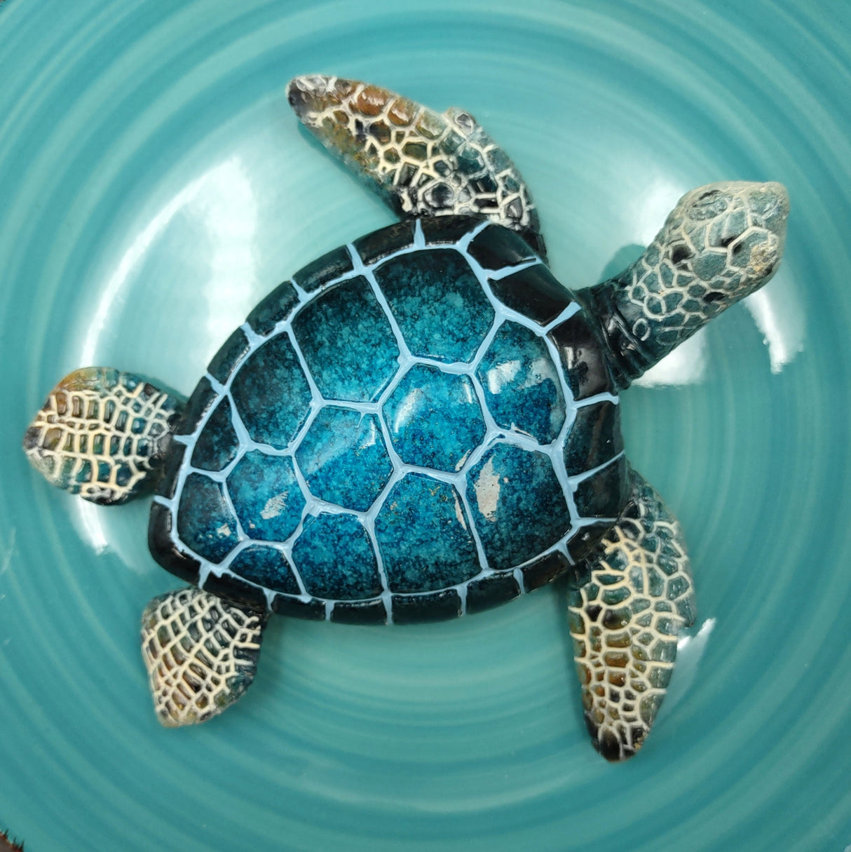 Blue Sea Turtle Figurine Painted Resin (1 turtle approx. 5+ inches long) Blue Painted Resin Sea Turtle Figure for coastal home decor!