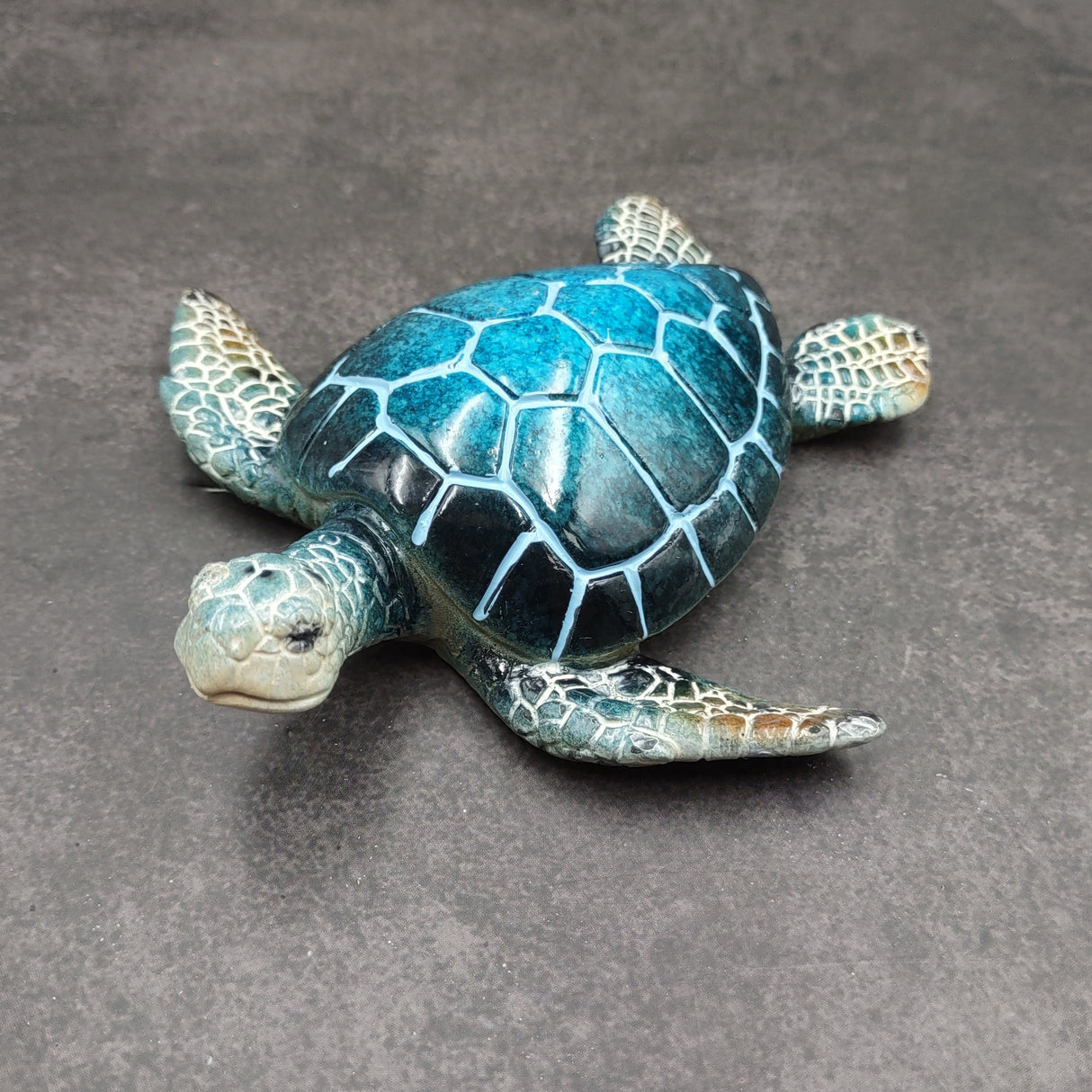 Blue Sea Turtle Figurine Painted Resin (1 turtle approx. 5+ inches long) Blue Painted Resin Sea Turtle Figure for coastal home decor!