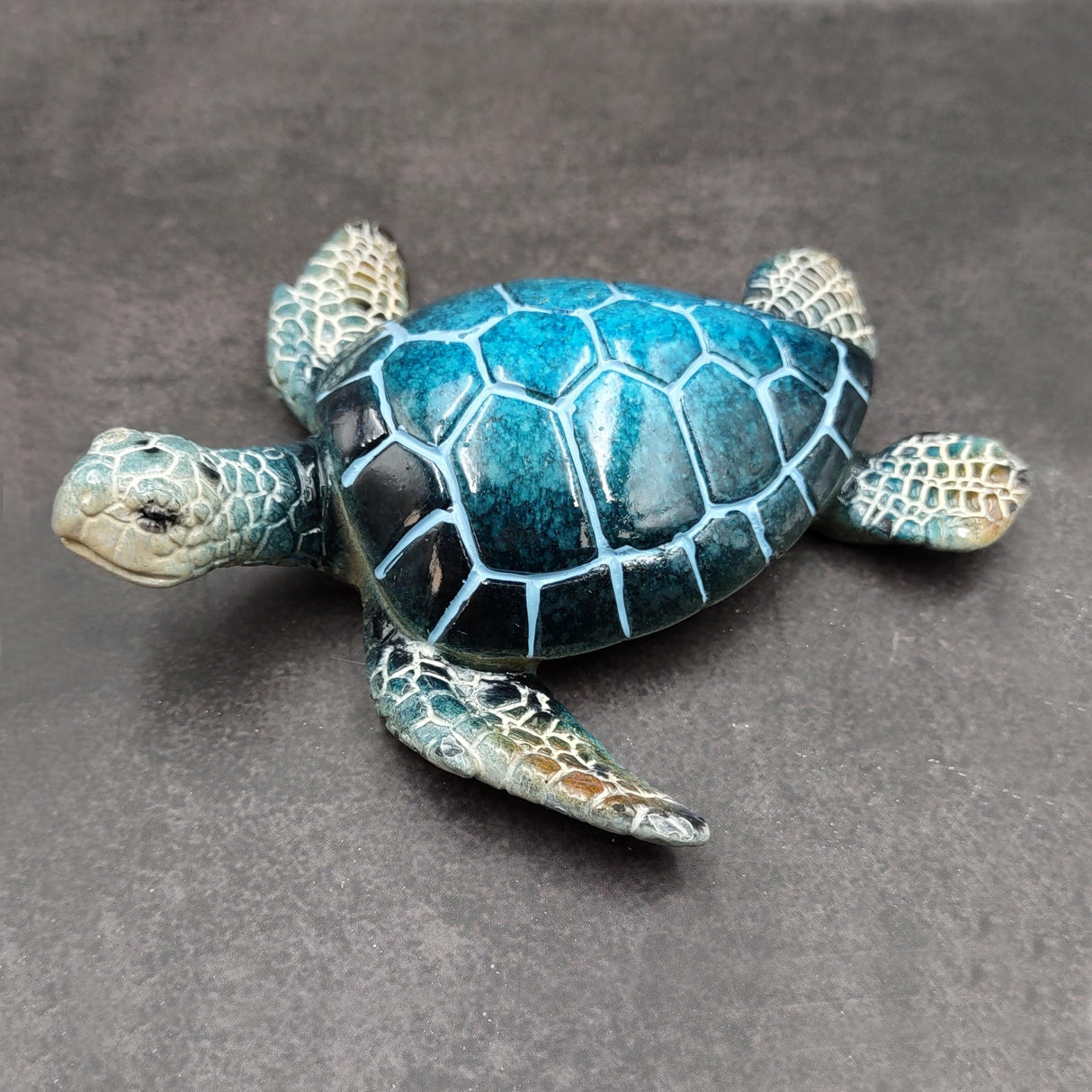 Blue Sea Turtle Figurine Painted Resin (1 turtle approx. 5+ inches long) Blue Painted Resin Sea Turtle Figure for coastal home decor!