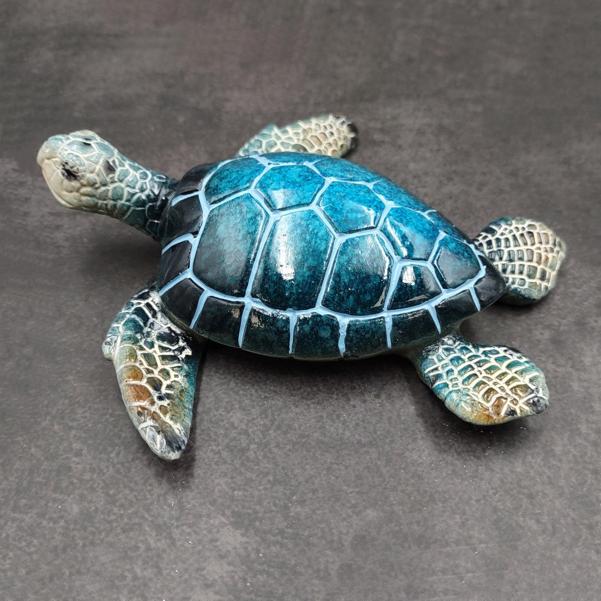 Blue Sea Turtle Figurine Painted Resin (1 turtle approx. 5+ inches long) Blue Painted Resin Sea Turtle Figure for coastal home decor!
