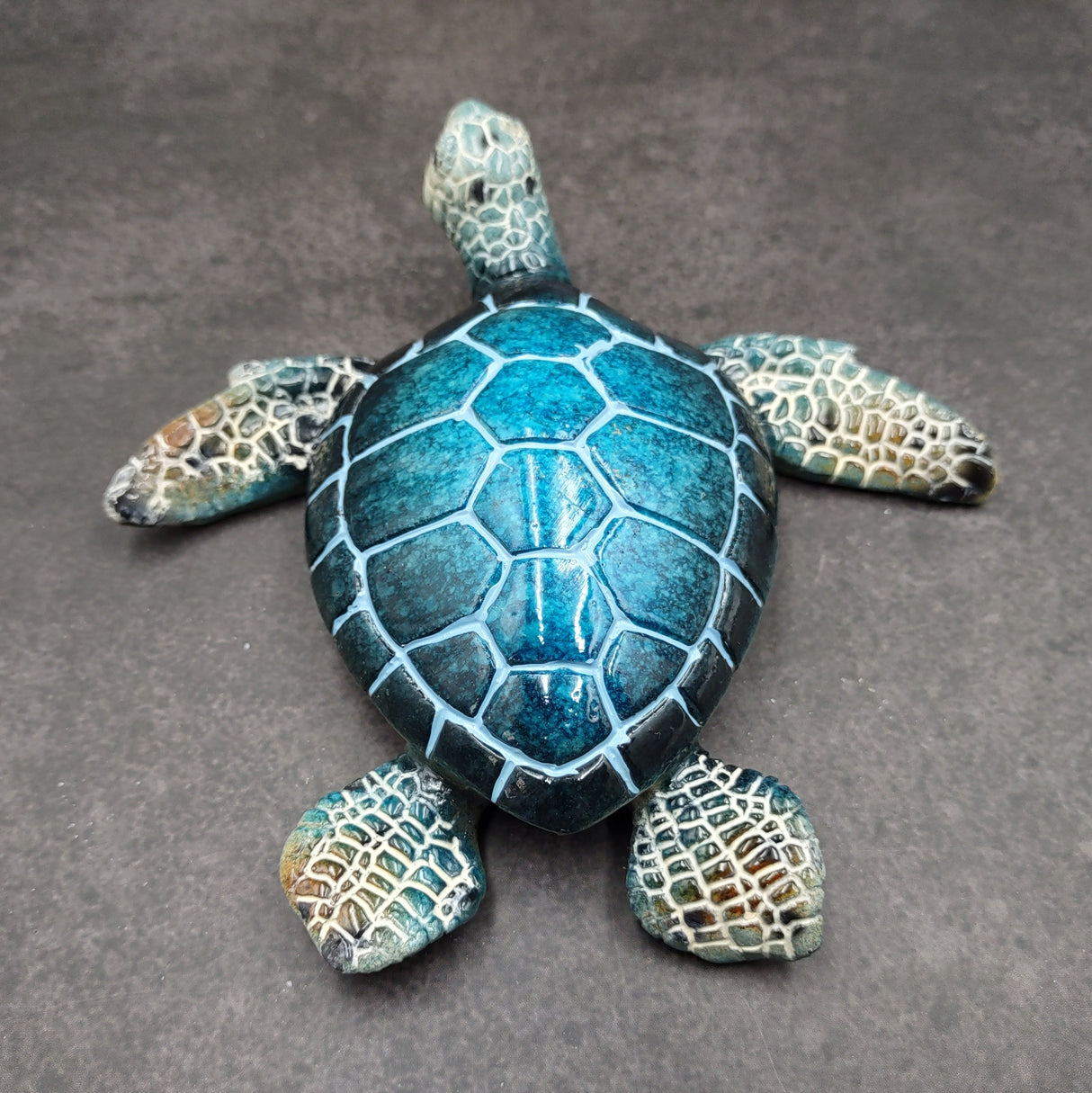 Blue Sea Turtle Figurine Painted Resin (1 turtle approx. 5+ inches long) Blue Painted Resin Sea Turtle Figure for coastal home decor!