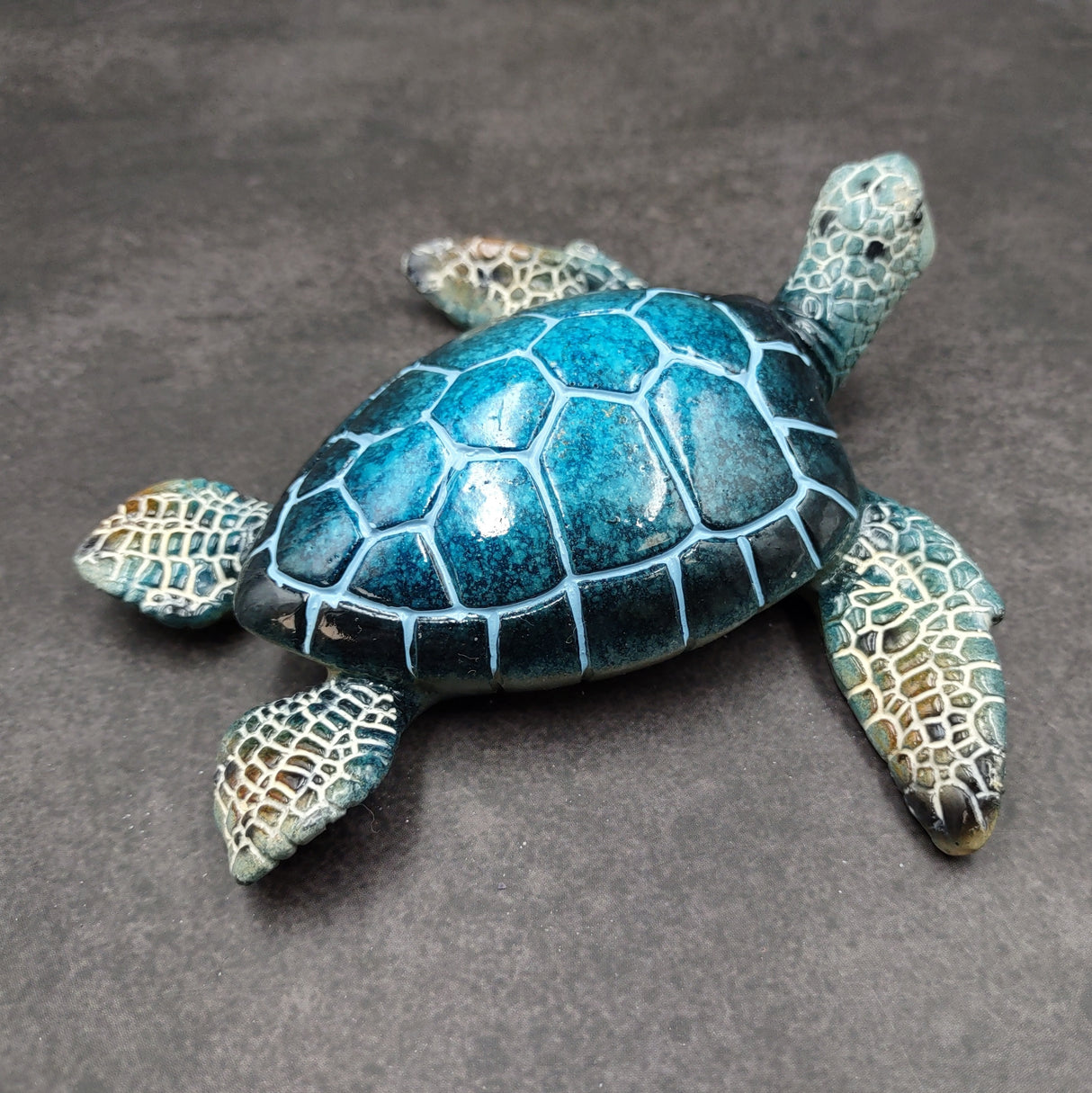 Blue Sea Turtle Figurine Painted Resin (1 turtle approx. 5+ inches long) Blue Painted Resin Sea Turtle Figure for coastal home decor!