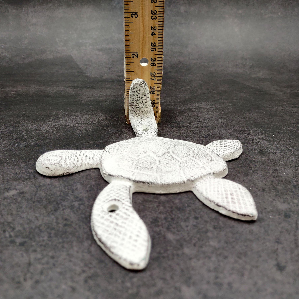 Cast Iron Antique White Sea Turtle Wall Hook (1 cast iron hook approx. 6+ inches) Functional Sea Turtle Wall Hanger for coastal home decor!