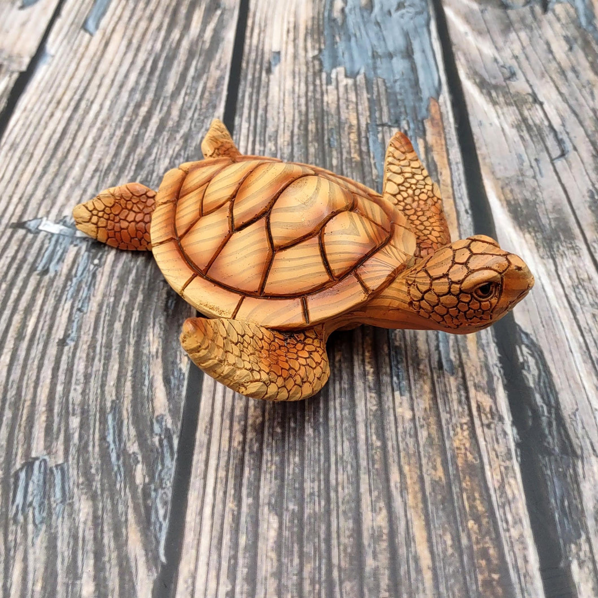 Sea Turtle Figurine Brown Wood Style (1 turtle approx. 5+ inches) Resin Sea Turtle Figure for coastal beach home display & decoration!