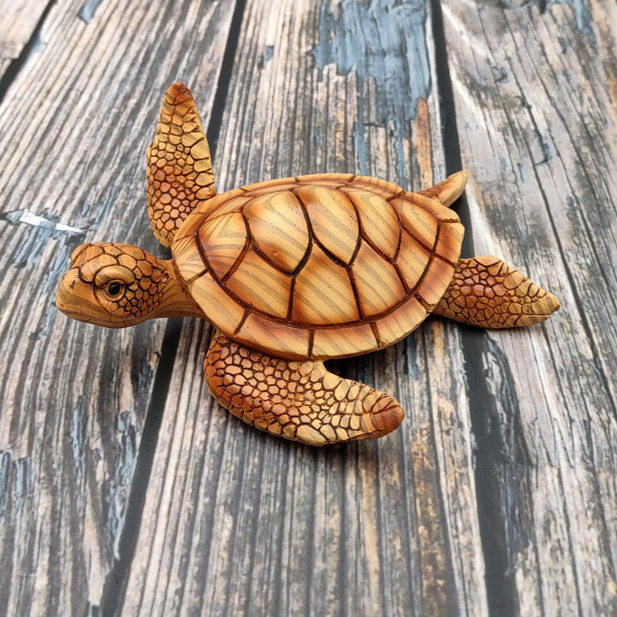 Sea Turtle Figurine Brown Wood Style (1 turtle approx. 5+ inches) Resin Sea Turtle Figure for coastal beach home display & decoration!