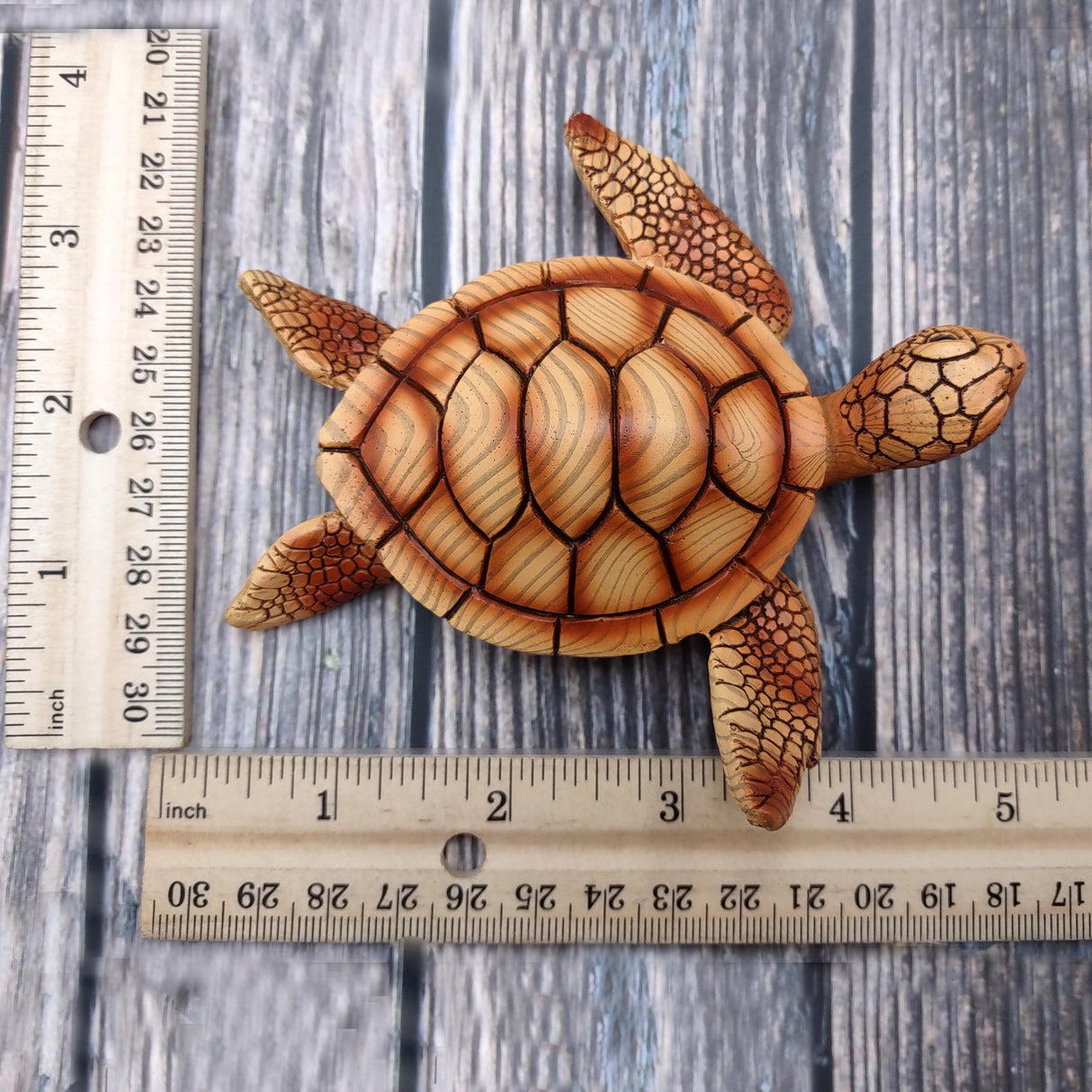 Sea Turtle Figurine Brown Wood Style (1 turtle approx. 5+ inches) Resin Sea Turtle Figure for coastal beach home display & decoration!
