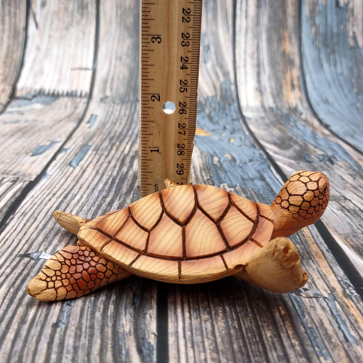Sea Turtle Figurine Brown Wood Style (1 turtle approx. 5+ inches) Resin Sea Turtle Figure for coastal beach home display & decoration!