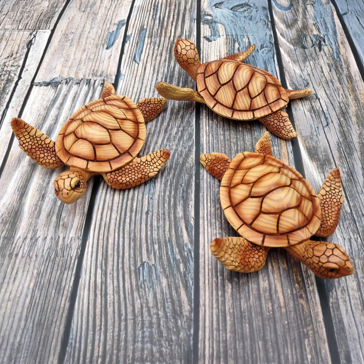 Sea Turtle Figurine Brown Wood Style (1 turtle approx. 5+ inches) Resin Sea Turtle Figure for coastal beach home display & decoration!