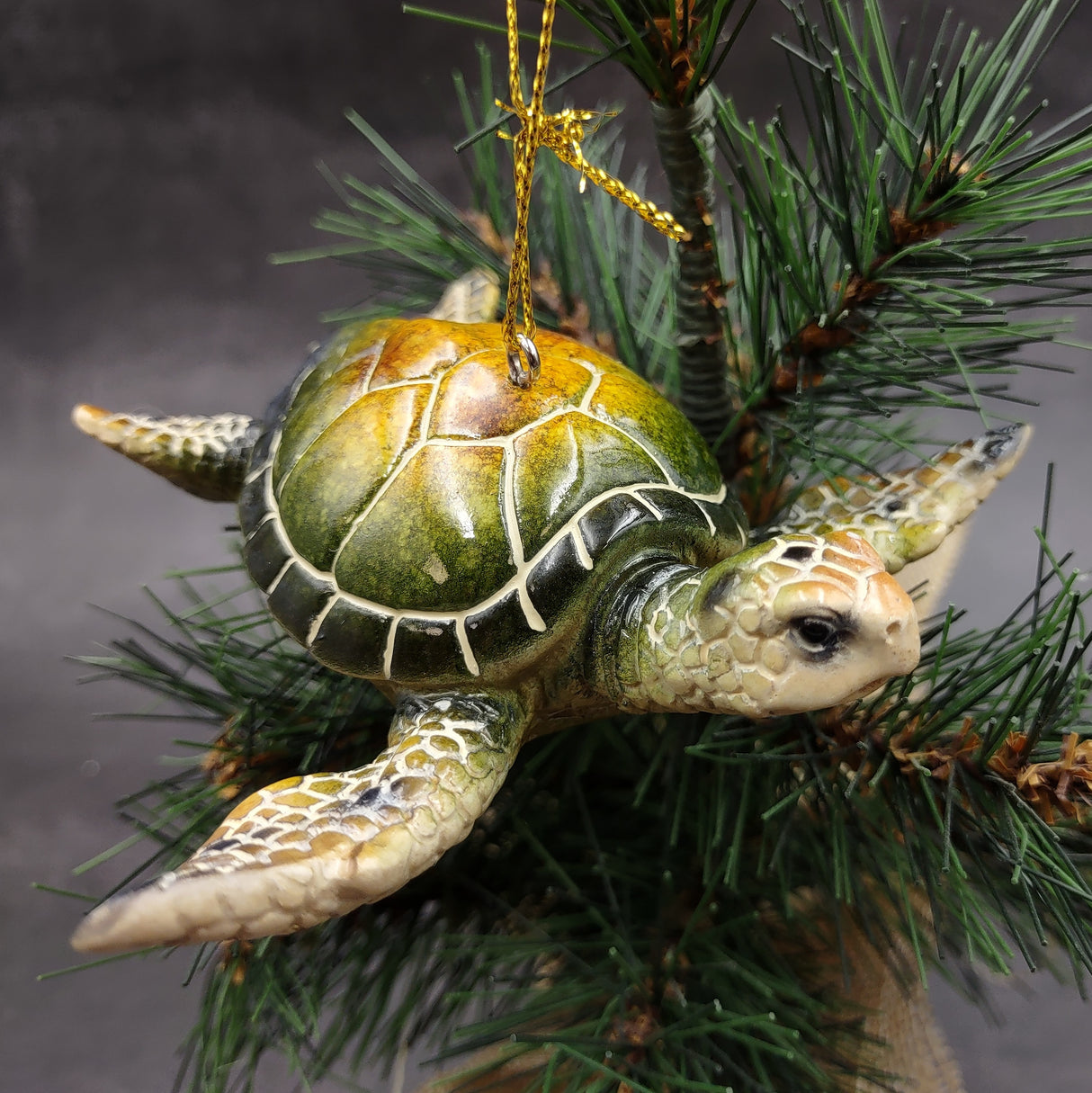 Green Resin Sea Turtle Christmas Ornament (1 turtle approx. 4+ inches) Green Resin Sea Turtle Figure for holiday decor & celebrations!