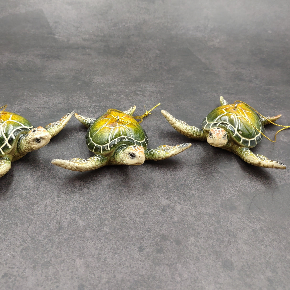 Green Resin Sea Turtle Christmas Ornament (1 turtle approx. 4+ inches) Green Resin Sea Turtle Figure for holiday decor & celebrations!