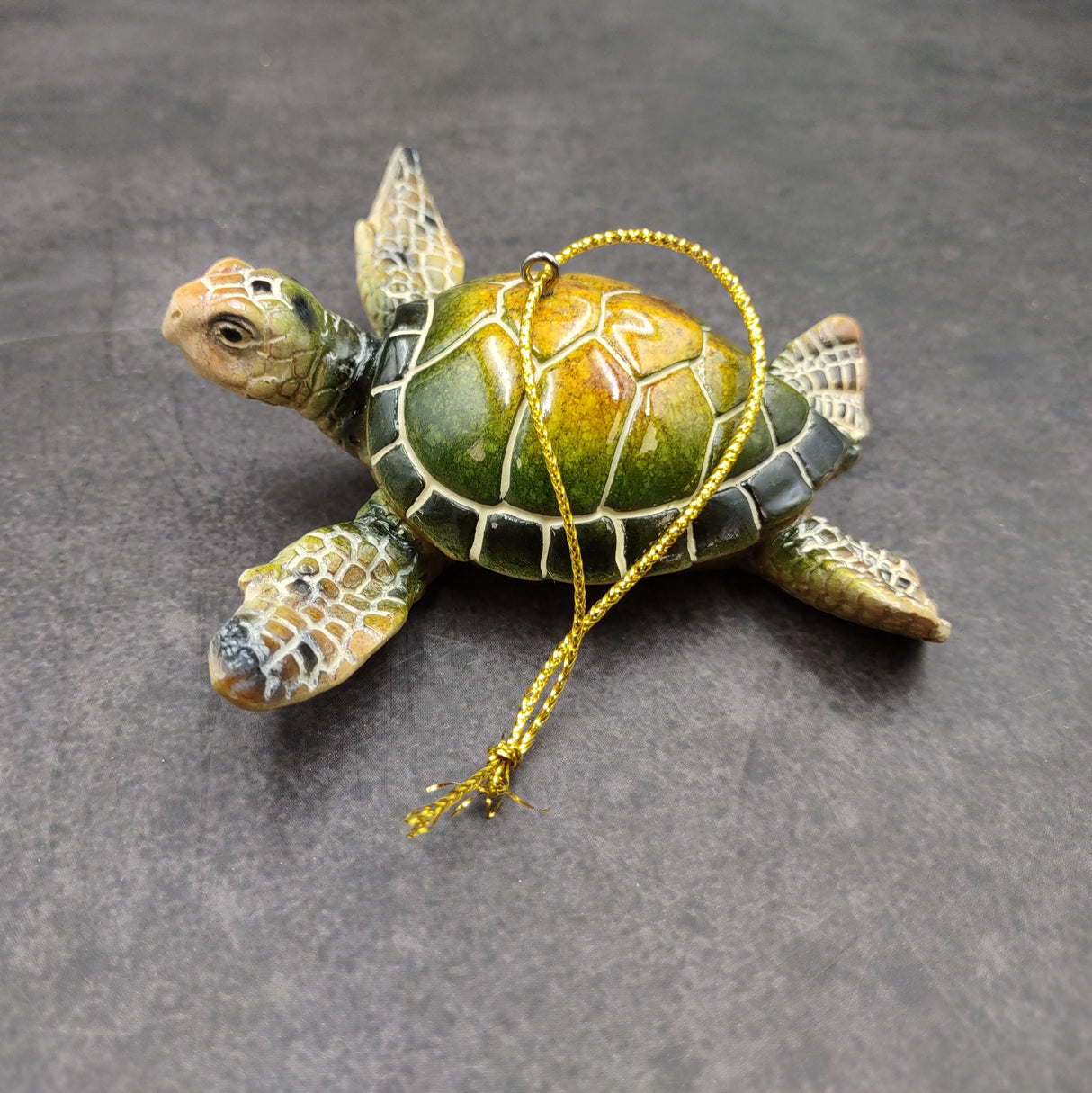 Green Resin Sea Turtle Christmas Ornament (1 turtle approx. 4+ inches) Green Resin Sea Turtle Figure for holiday decor & celebrations!