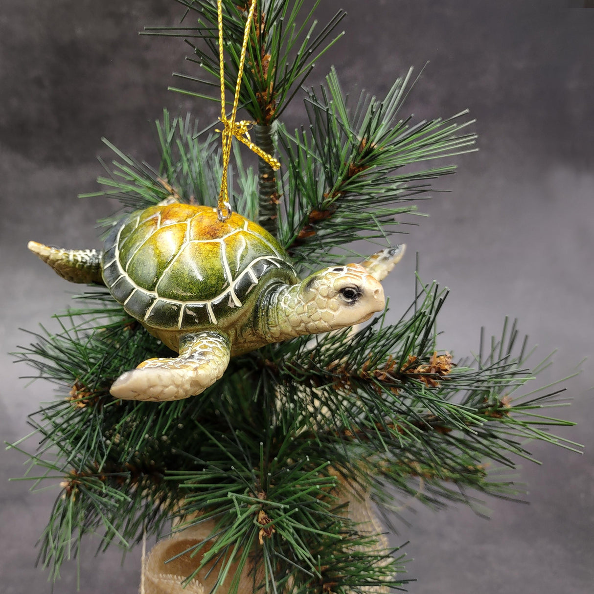 Green Resin Sea Turtle Christmas Ornament (1 turtle approx. 4+ inches) Green Resin Sea Turtle Figure for holiday decor & celebrations!