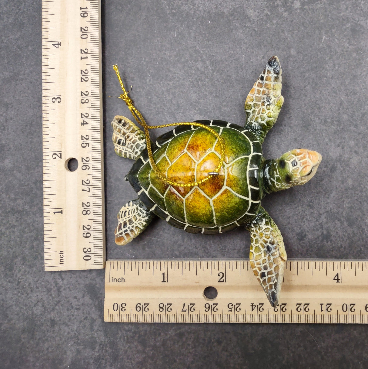 Green Resin Sea Turtle Christmas Ornament (1 turtle approx. 4+ inches) Green Resin Sea Turtle Figure for holiday decor & celebrations!