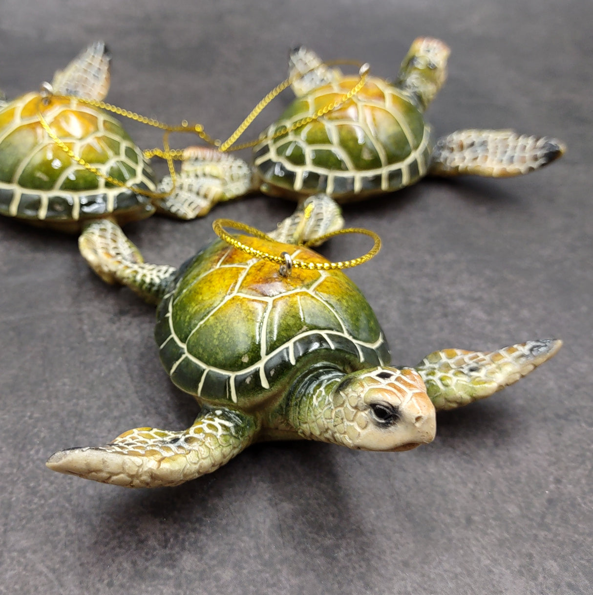 Green Resin Sea Turtle Christmas Ornament (1 turtle approx. 4+ inches) Green Resin Sea Turtle Figure for holiday decor & celebrations!