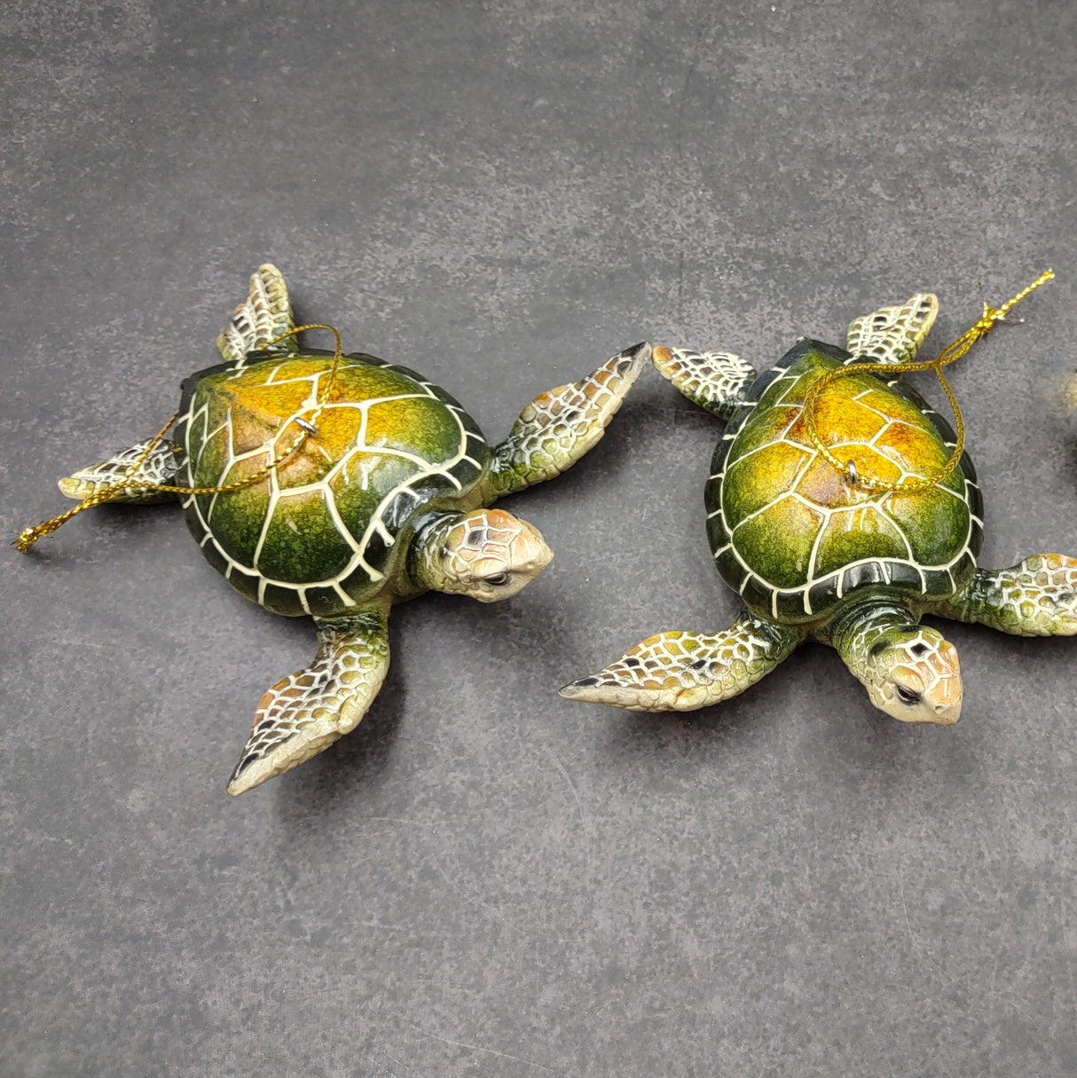 Green Resin Sea Turtle Christmas Ornament (1 turtle approx. 4+ inches) Green Resin Sea Turtle Figure for holiday decor & celebrations!