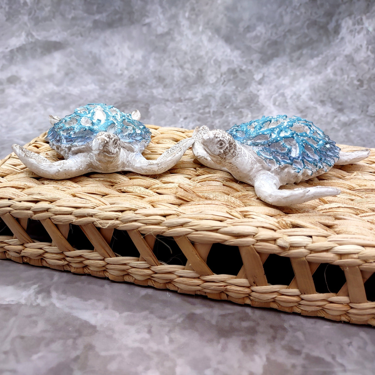 White Sea Turtle Blue Coral Shell Figurine (1 figure approx. 4+ inches) Rough White Blue Sea Turtle Statuette for decor gifts & collecting!