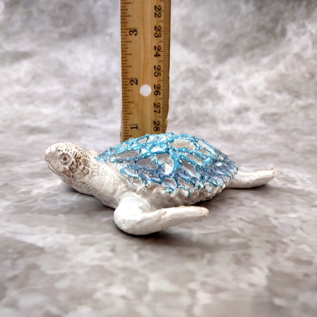 White Sea Turtle Blue Coral Shell Figurine (1 figure approx. 4+ inches) Rough White Blue Sea Turtle Statuette for decor gifts & collecting!