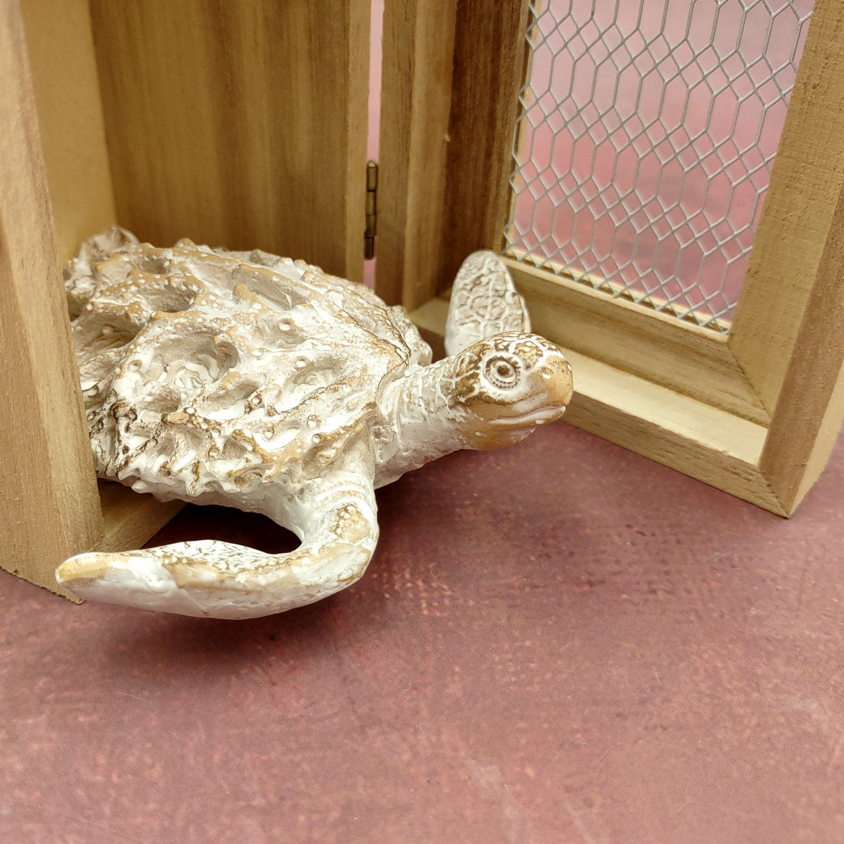 White Sea Turtle Tan Coral Shell Figurine (1 figure approx. 4+ inches) Rough White Tan Sea Turtle Statuette for decor gifts & collecting!