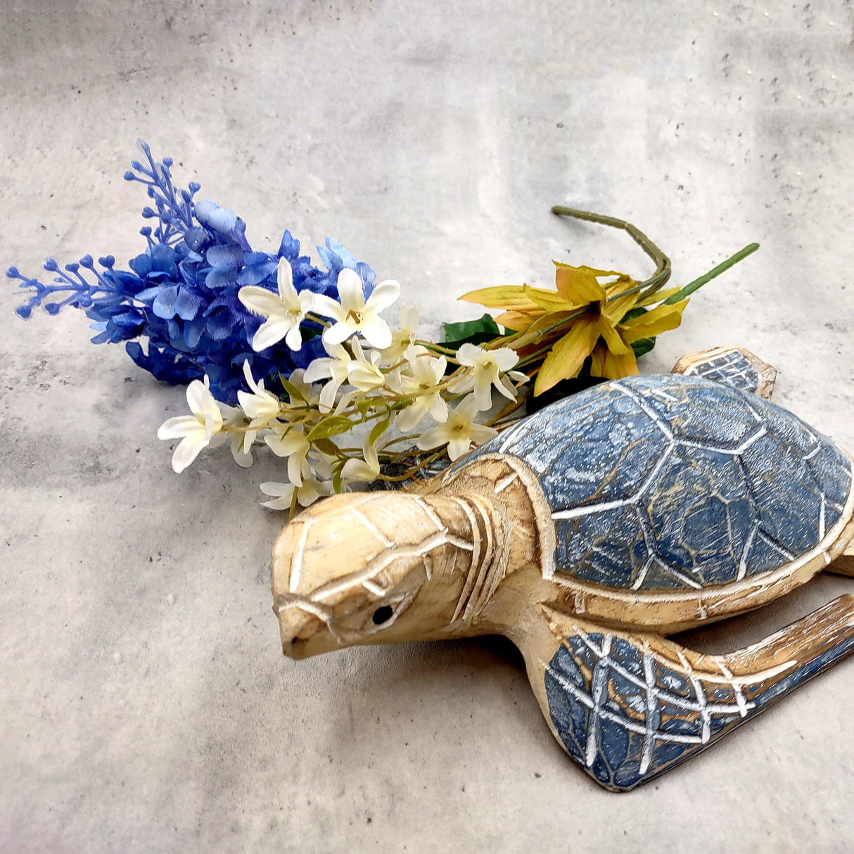 Large Blue Sea Turtle Painted Wood (1 sea turtle approx. 10+ inches) Dark Blue Painted Wooden Sea Turtle Figure for home décor & display!