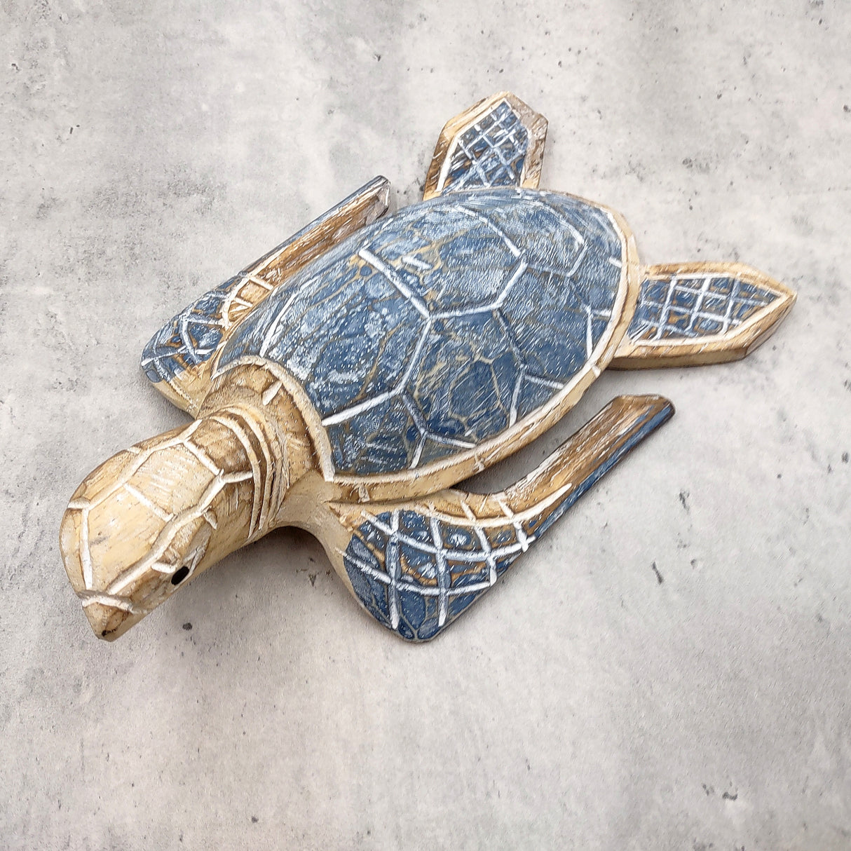 Large Blue Sea Turtle Painted Wood (1 sea turtle approx. 10+ inches) Dark Blue Painted Wooden Sea Turtle Figure for home décor & display!