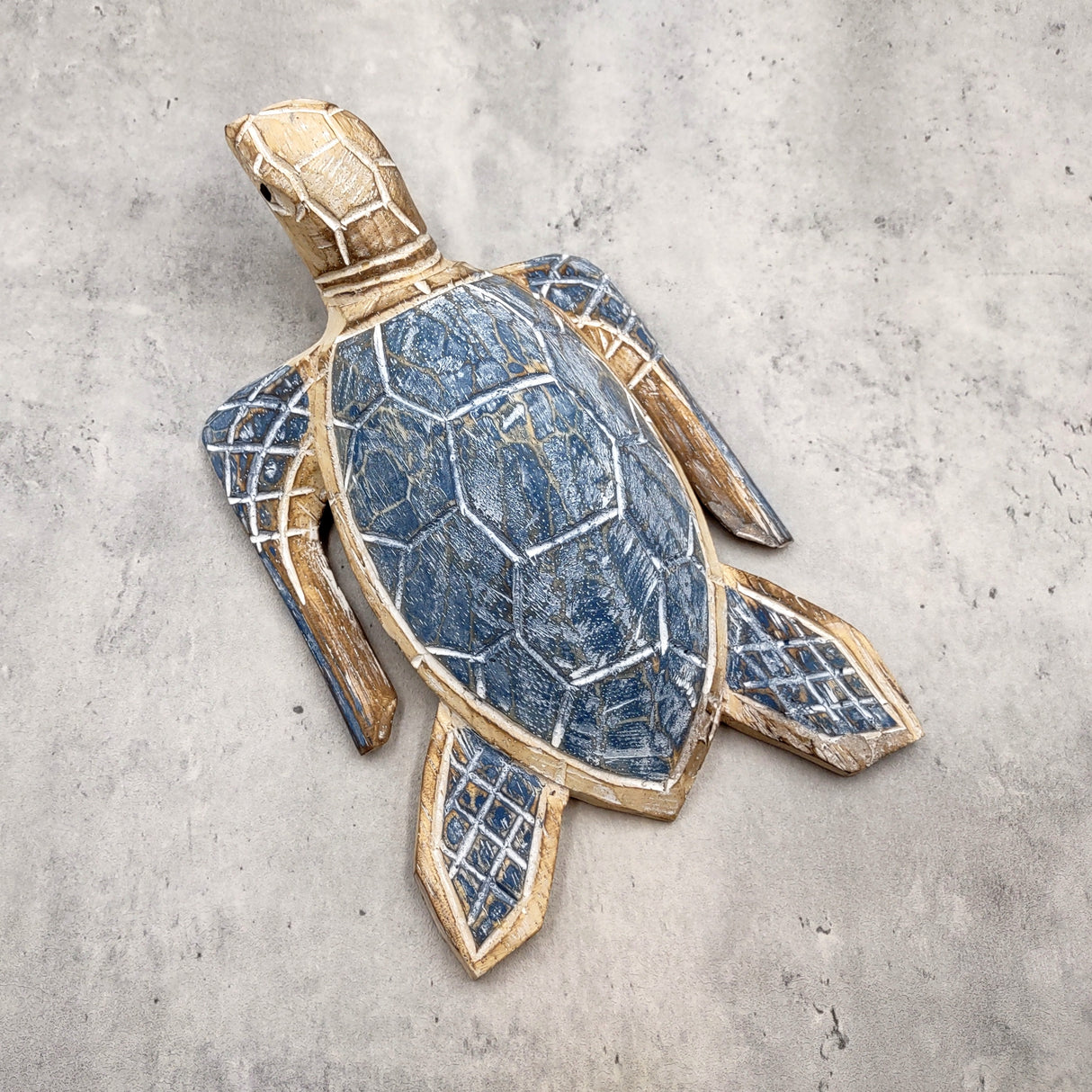 Large Blue Sea Turtle Painted Wood (1 sea turtle approx. 10+ inches) Dark Blue Painted Wooden Sea Turtle Figure for home décor & display!