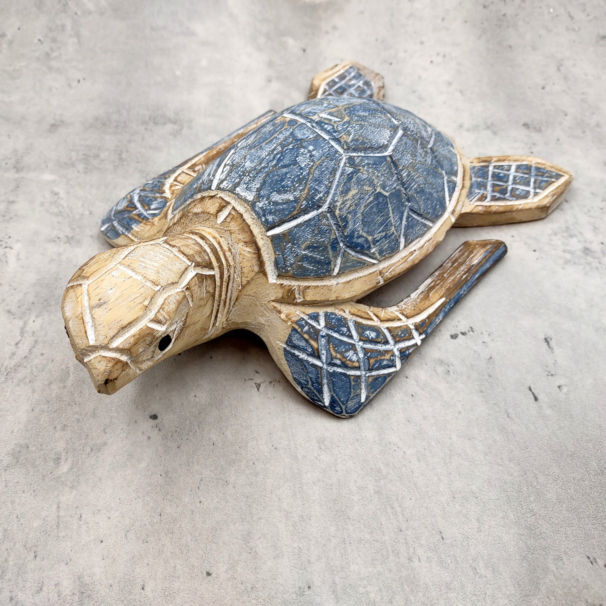 Large Blue Sea Turtle Painted Wood (1 sea turtle approx. 10+ inches) Dark Blue Painted Wooden Sea Turtle Figure for home décor & display!