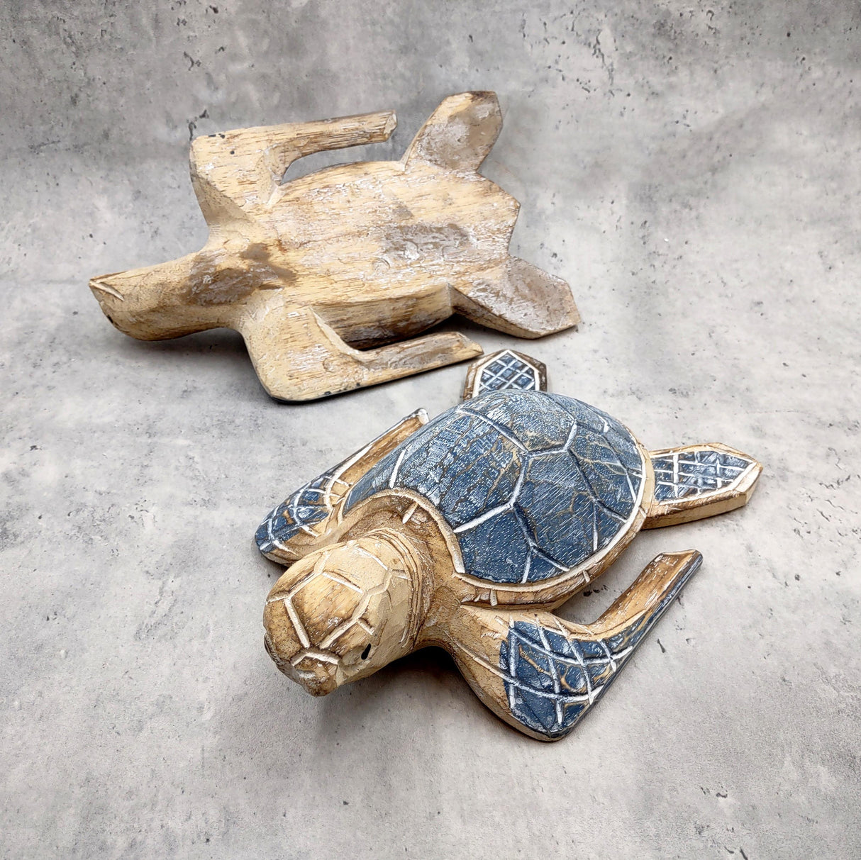 Large Blue Sea Turtle Painted Wood (1 sea turtle approx. 10+ inches) Dark Blue Painted Wooden Sea Turtle Figure for home décor & display!