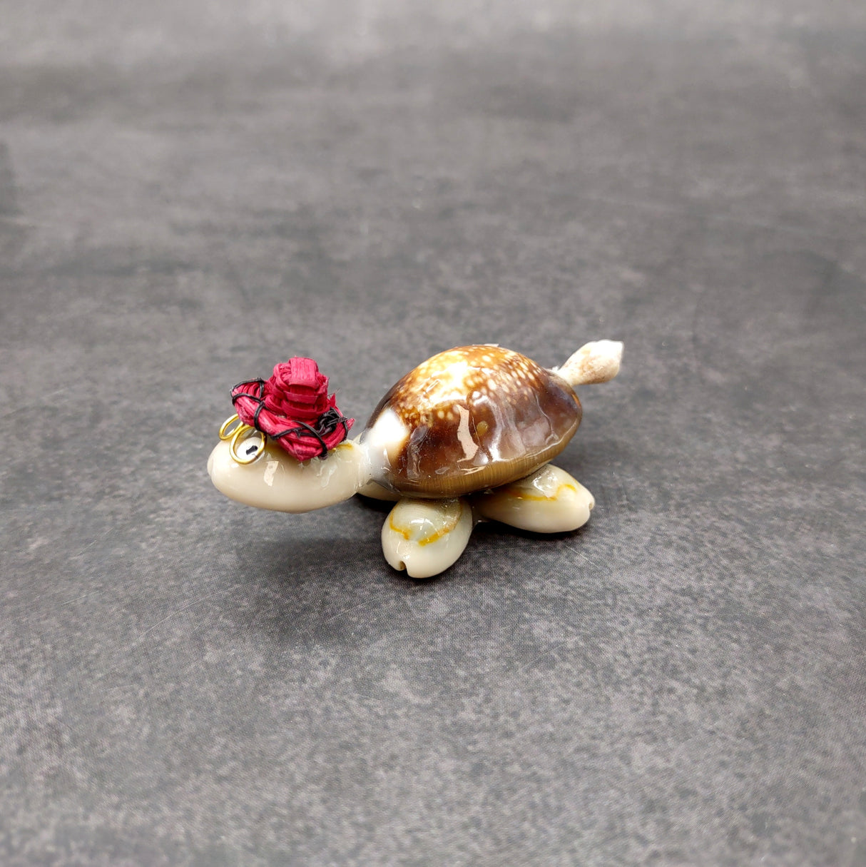 Cowrie Shell Sea Turtle Figurines Red Hat (3 figures approx. 2+ inches) Cute Cowrie Seashell Sea Turtles for gifts decor & display!